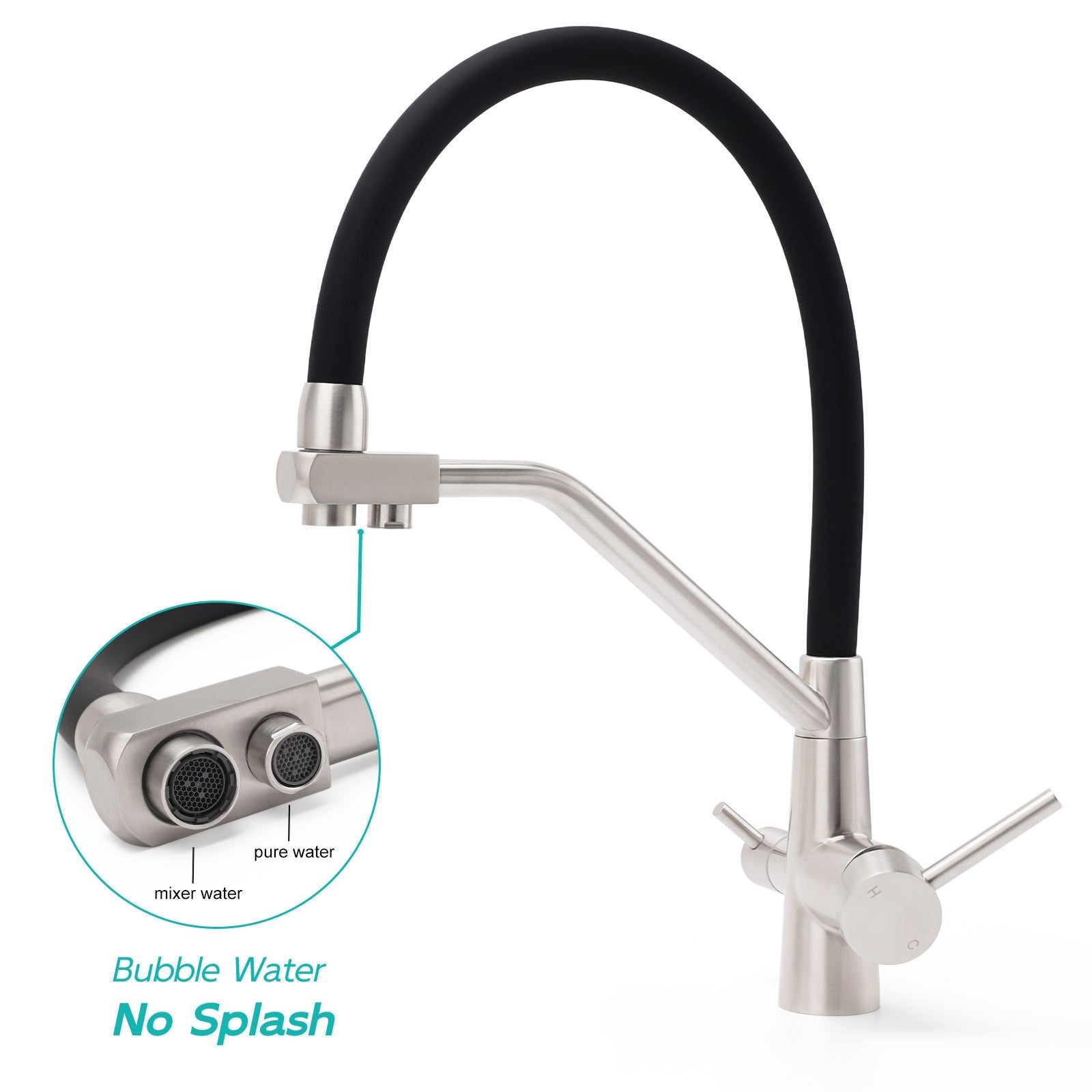 Brushed Nickel 3 Way Pull Down Kitchen Mixer Pure Drinking Water Sink Tap Spout - Furniture > Bathroom > Tap & Sink Accessories - Rivercity House & Home Co. (ABN 18 642 972 209) - Affordable Modern Furniture Australia