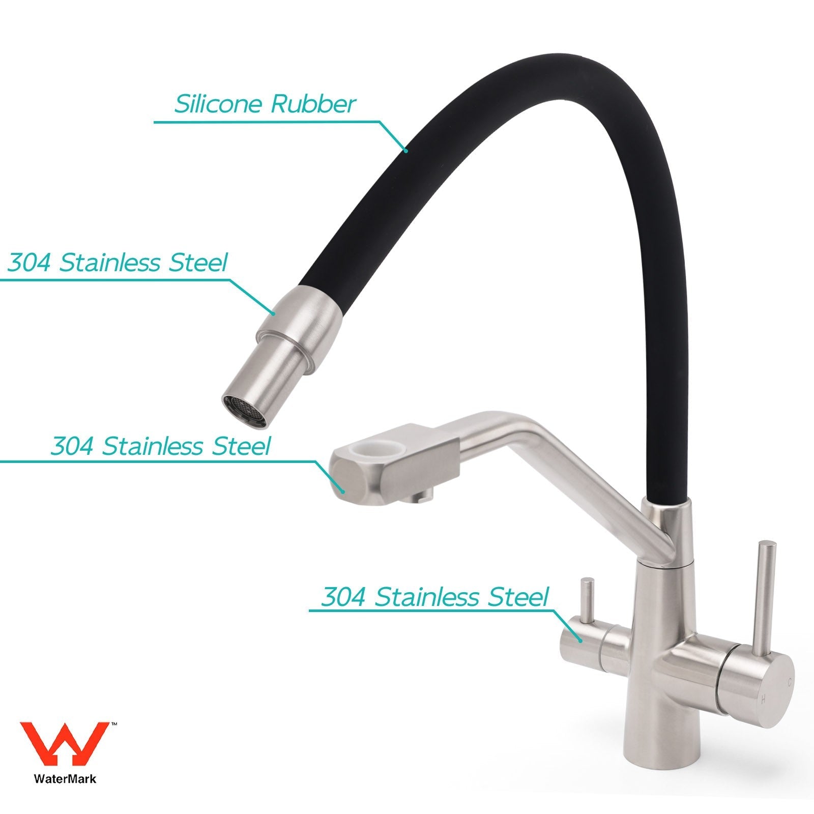Brushed Nickel 3 Way Pull Down Kitchen Mixer Pure Drinking Water Sink Tap Spout - Furniture > Bathroom > Tap & Sink Accessories - Rivercity House & Home Co. (ABN 18 642 972 209) - Affordable Modern Furniture Australia