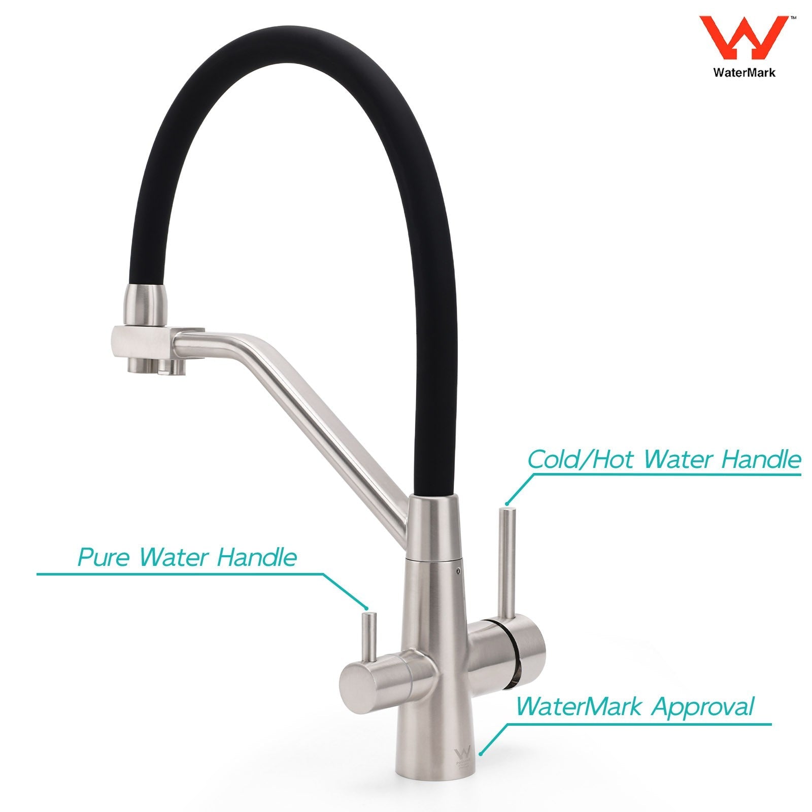 Brushed Nickel 3 Way Pull Down Kitchen Mixer Pure Drinking Water Sink Tap Spout - Furniture > Bathroom > Tap & Sink Accessories - Rivercity House & Home Co. (ABN 18 642 972 209) - Affordable Modern Furniture Australia