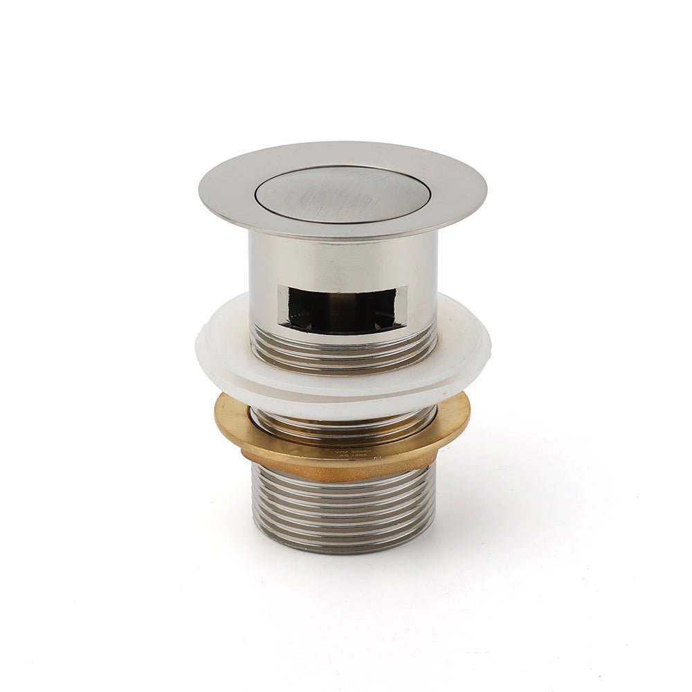 Brushed Nickel 32mm Push Pop Up Waste Plug Overflow Basin Sink Drain Outlet Kit - Furniture > Bathroom > Shower Heads & Screens - Rivercity House & Home Co. (ABN 18 642 972 209) - Affordable Modern Furniture Australia