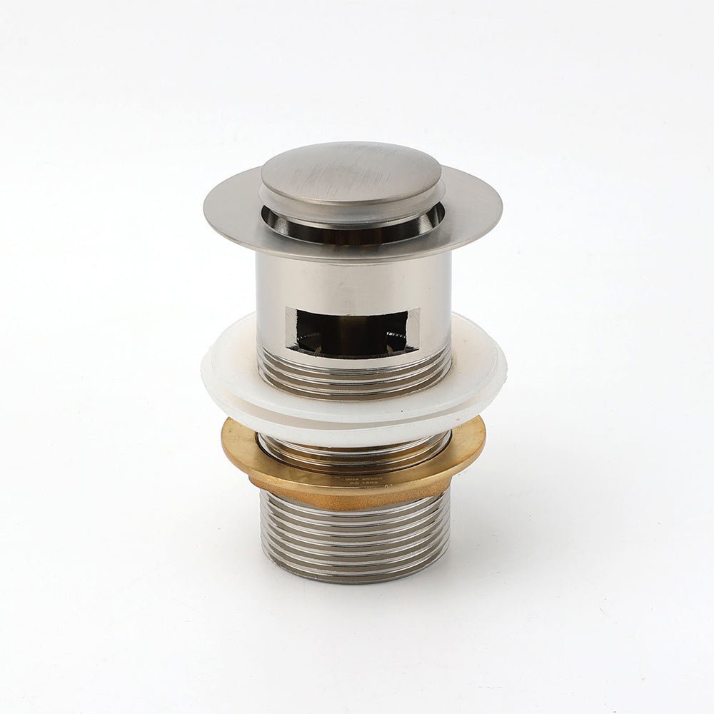Brushed Nickel 32mm Push Pop Up Waste Plug Overflow Basin Sink Drain Outlet Kit - Furniture > Bathroom > Shower Heads & Screens - Rivercity House & Home Co. (ABN 18 642 972 209) - Affordable Modern Furniture Australia