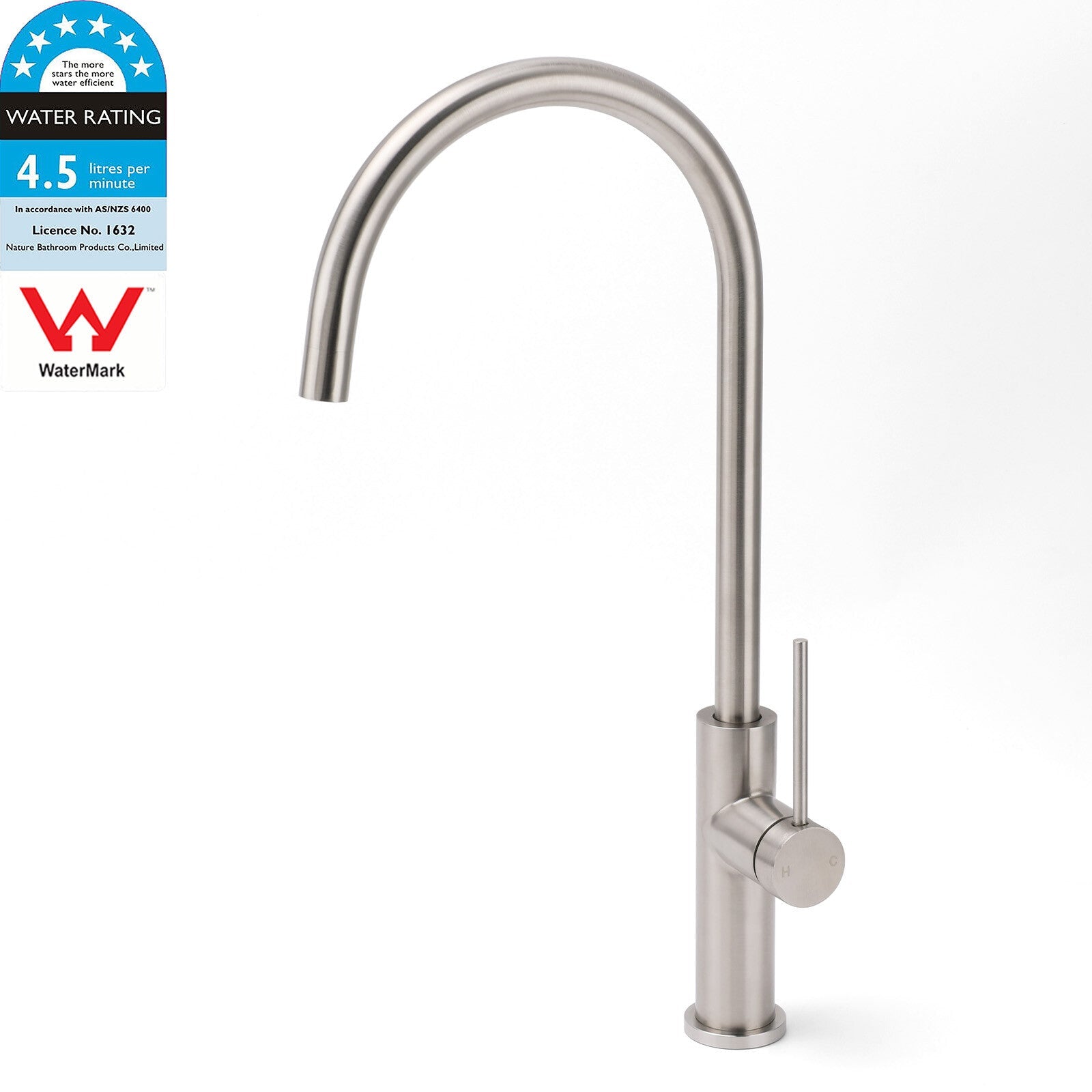 Brushed Nickel 435mm Tall Slim Round Kitchen Laundry Sink Mixer Faucet Tap Spout - Furniture > Bathroom > Shower Heads & Screens - Rivercity House & Home Co. (ABN 18 642 972 209) - Affordable Modern Furniture Australia