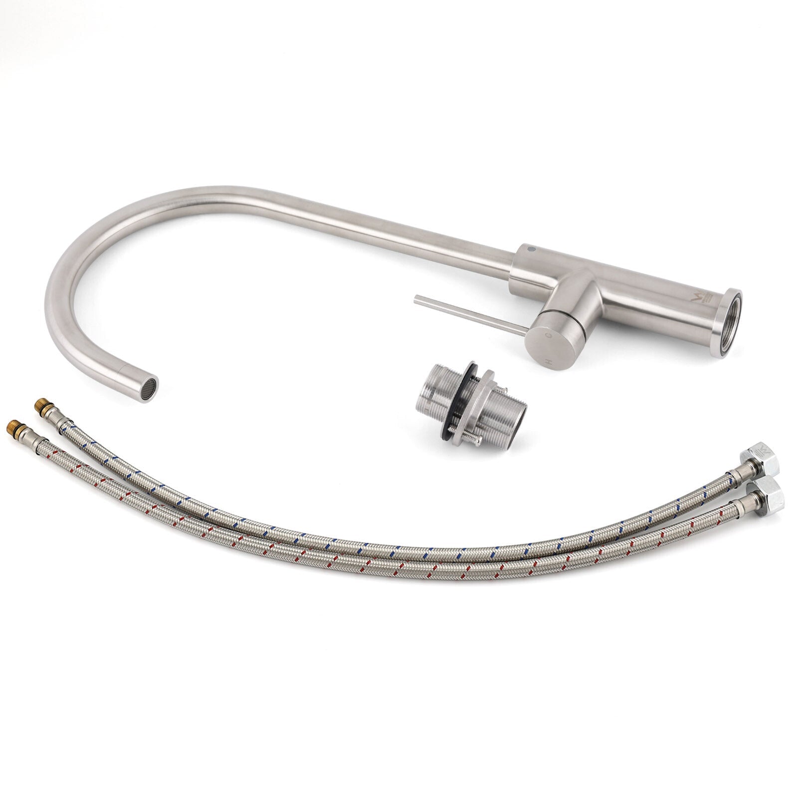 Brushed Nickel 435mm Tall Slim Round Kitchen Laundry Sink Mixer Faucet Tap Spout - Furniture > Bathroom > Shower Heads & Screens - Rivercity House & Home Co. (ABN 18 642 972 209) - Affordable Modern Furniture Australia