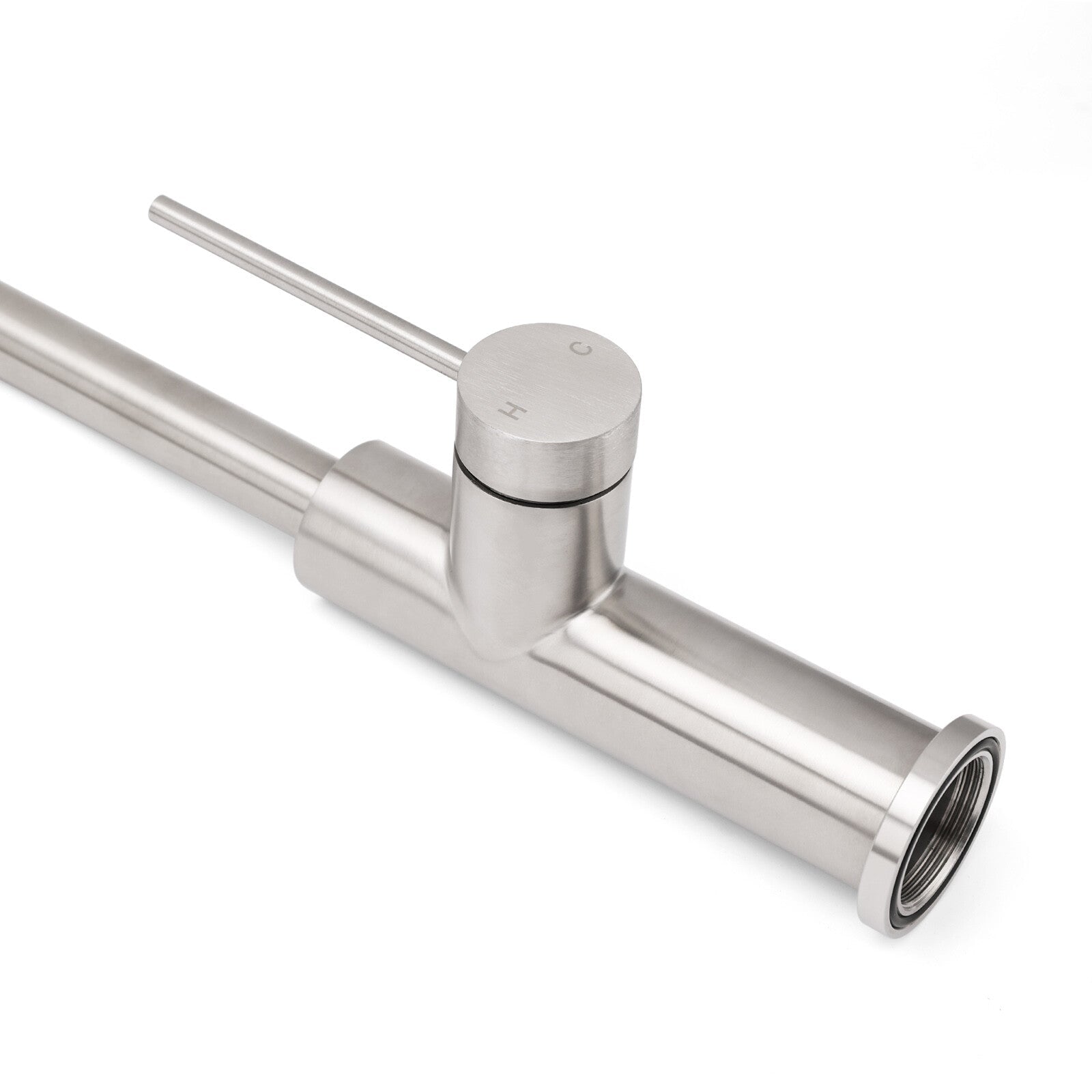 Brushed Nickel 435mm Tall Slim Round Kitchen Laundry Sink Mixer Faucet Tap Spout - Furniture > Bathroom > Shower Heads & Screens - Rivercity House & Home Co. (ABN 18 642 972 209) - Affordable Modern Furniture Australia