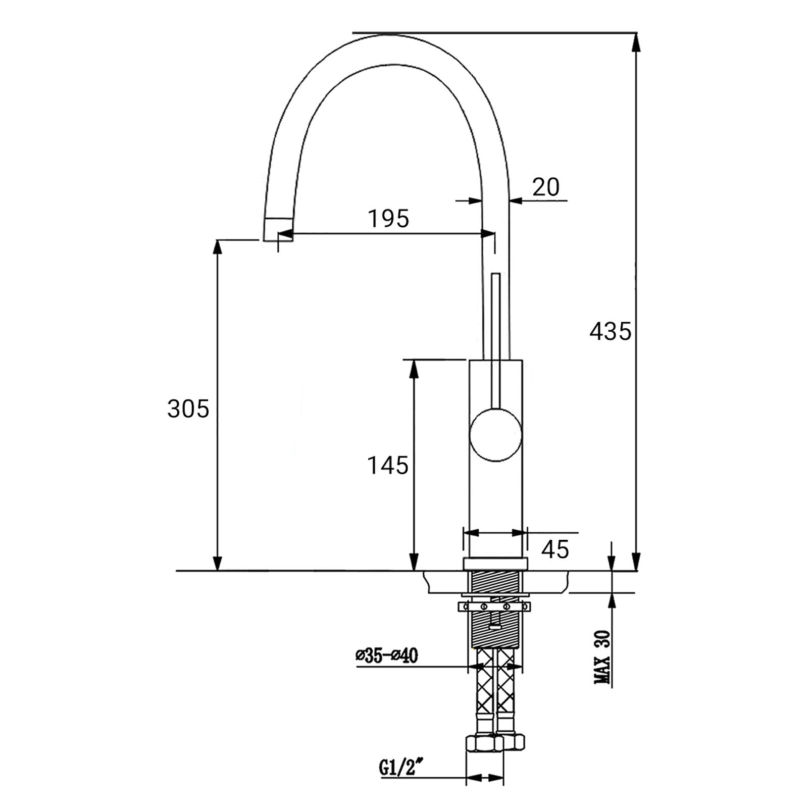 Brushed Nickel 435mm Tall Slim Round Kitchen Laundry Sink Mixer Faucet Tap Spout - Furniture > Bathroom > Shower Heads & Screens - Rivercity House & Home Co. (ABN 18 642 972 209) - Affordable Modern Furniture Australia