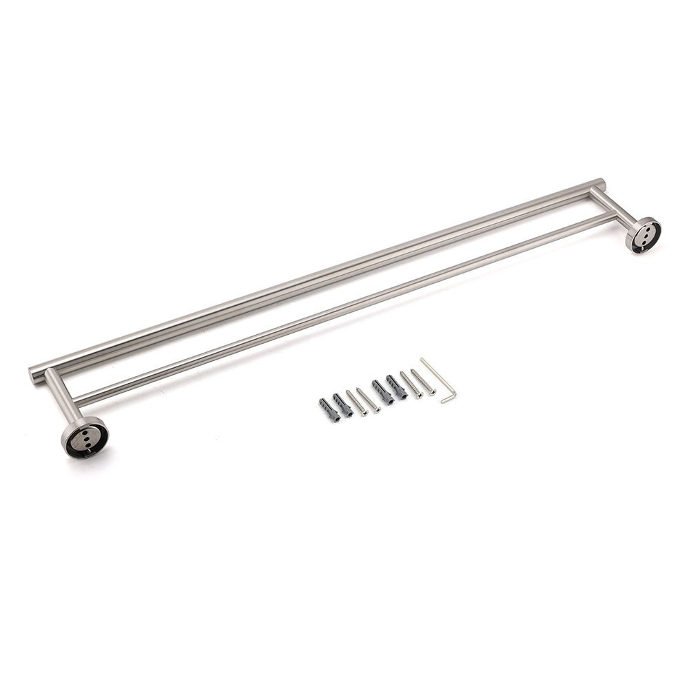 Brushed Nickel 750mm Double Towel Rack Rail Holder Round Hanger Bar Wall Mounted - Home & Garden > Bathroom Accessories > Shower Accessories - Rivercity House & Home Co. (ABN 18 642 972 209) - Affordable Modern Furniture Australia