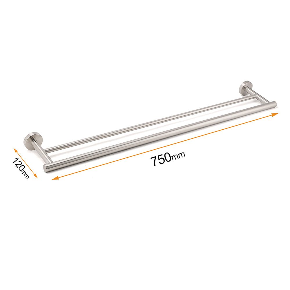 Brushed Nickel 750mm Double Towel Rack Rail Holder Round Hanger Bar Wall Mounted - Home & Garden > Bathroom Accessories > Shower Accessories - Rivercity House & Home Co. (ABN 18 642 972 209) - Affordable Modern Furniture Australia