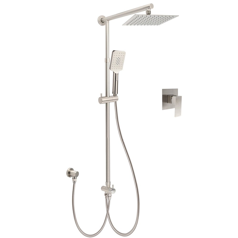 Brushed Nickel 8" Rain Head Shower Square 3 Modes Handheld Sliding Rail Arm Mixer Dual Set - Furniture > Bathroom > Shower Heads & Screens - Rivercity House & Home Co. (ABN 18 642 972 209) - Affordable Modern Furniture Australia