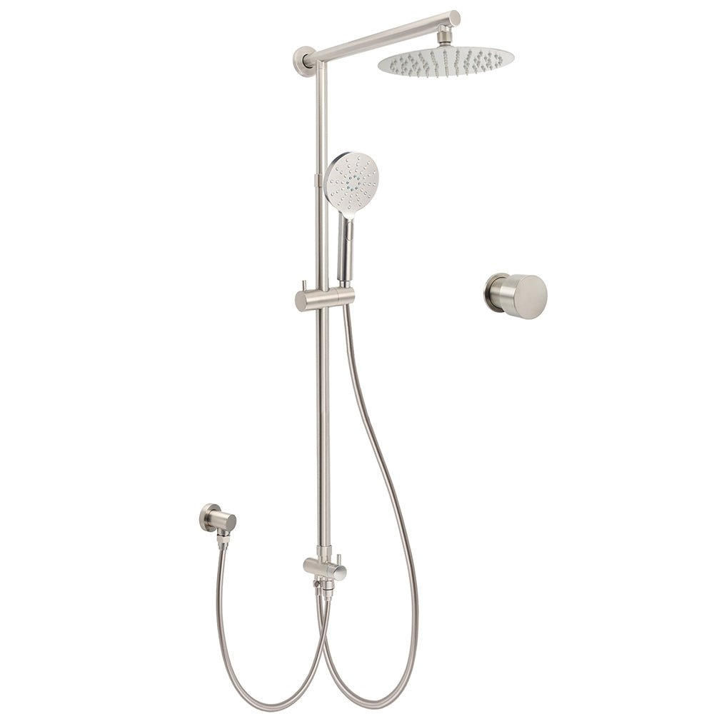 Brushed Nickel 8" Thin Rain Head Twin Shower Handheld Sliding Rail Arm Set With Mixer - Furniture > Bathroom > Shower Heads & Screens - Rivercity House & Home Co. (ABN 18 642 972 209) - Affordable Modern Furniture Australia
