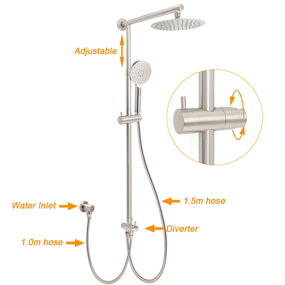 Brushed Nickel 8" Thin Rain Head Twin Shower Handheld Sliding Rail Arm Set With Mixer - Furniture > Bathroom > Shower Heads & Screens - Rivercity House & Home Co. (ABN 18 642 972 209) - Affordable Modern Furniture Australia