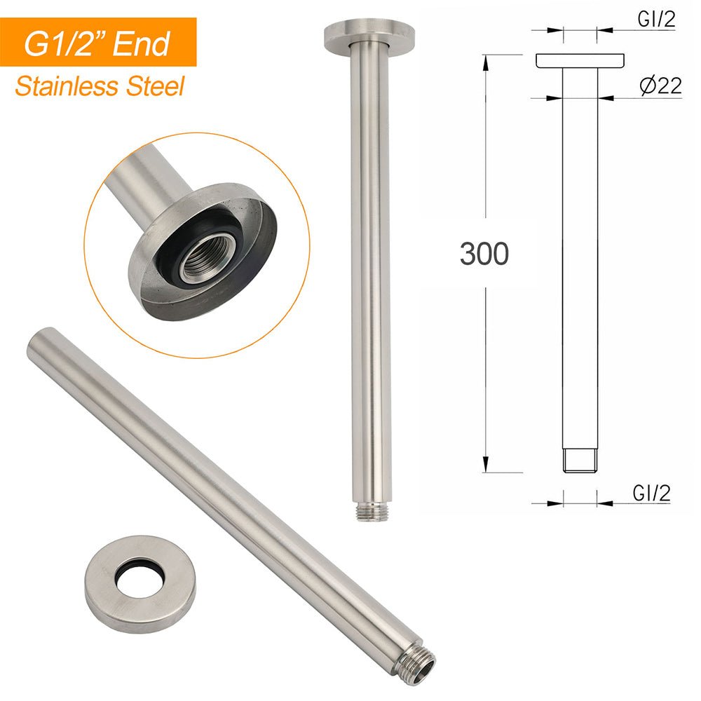 Brushed Nickel Bath Round 30cm Shower Ceiling Brass Extension Dropper Arm - Furniture > Bathroom > Shower Heads & Screens - Rivercity House & Home Co. (ABN 18 642 972 209) - Affordable Modern Furniture Australia