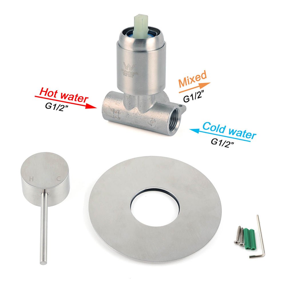Brushed Nickel Bath Shower Mixer Hot Cold Tap Ceramic Cartridge Spindle Round - Furniture > Bathroom > Shower Heads & Screens - Rivercity House & Home Co. (ABN 18 642 972 209) - Affordable Modern Furniture Australia