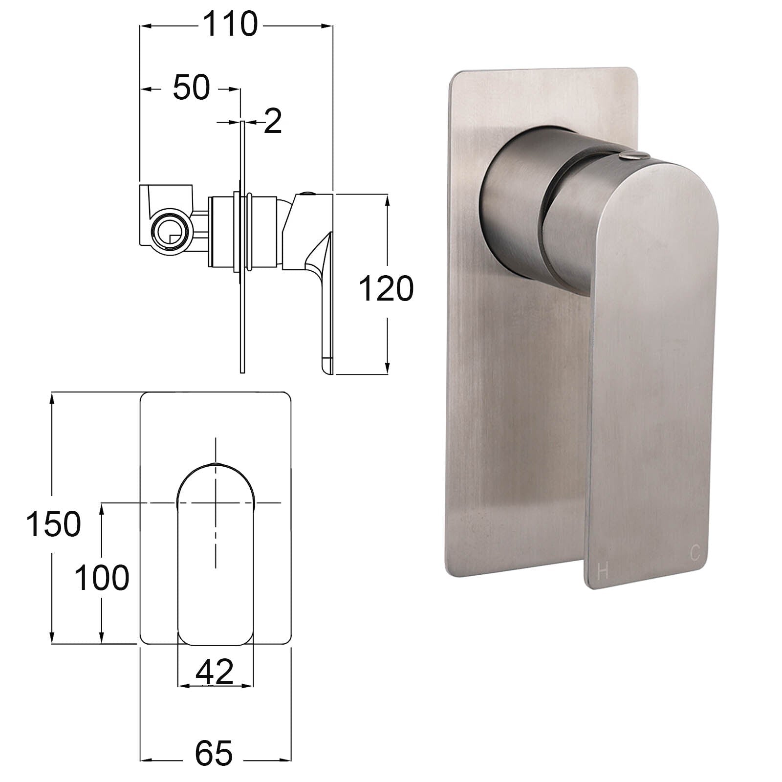 Brushed Nickel Bathroom Flat Lever Handle Shower Mixer Hot Cold Water Tap Valve - Furniture > Bathroom > Shower Heads & Screens - Rivercity House & Home Co. (ABN 18 642 972 209) - Affordable Modern Furniture Australia
