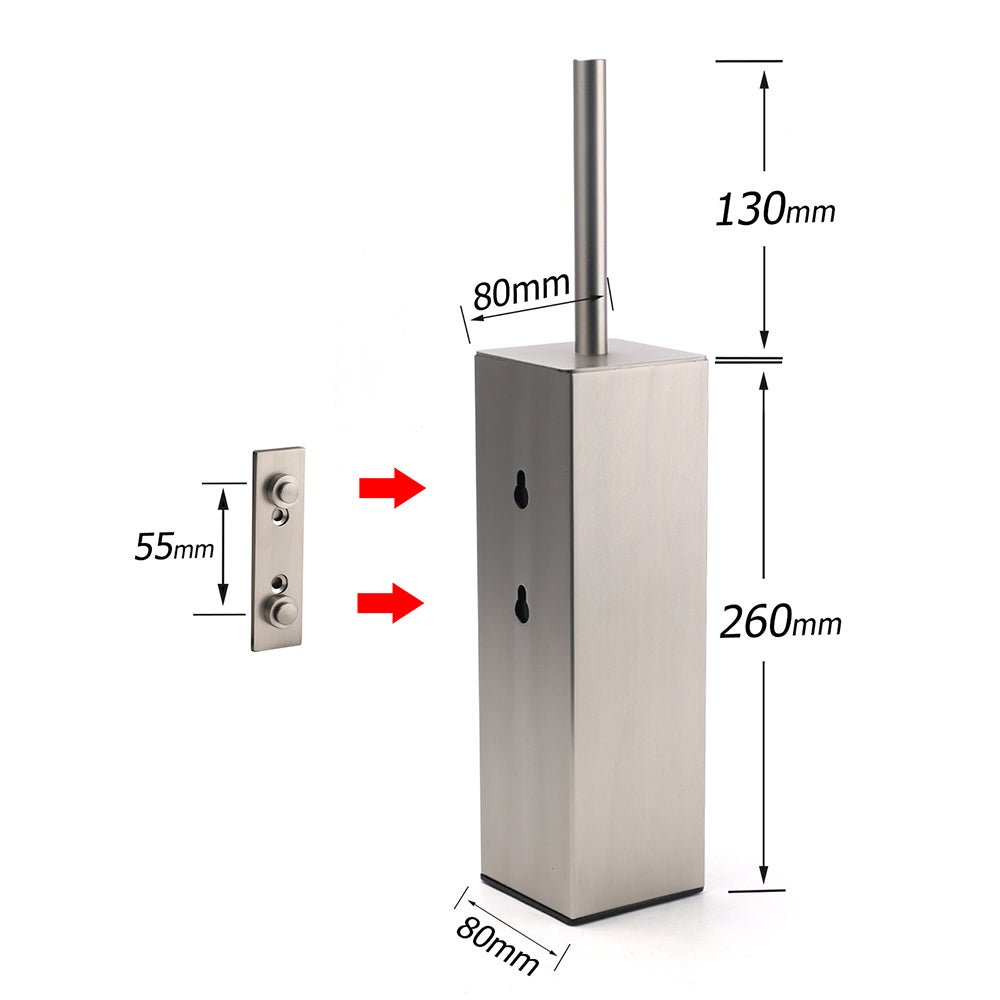 Brushed Nickel Cubic Square Toilet Brush Stainless Steel Wall Mounted Holder Cup - Home & Garden > Bathroom Accessories > Shower Accessories - Rivercity House & Home Co. (ABN 18 642 972 209) - Affordable Modern Furniture Australia