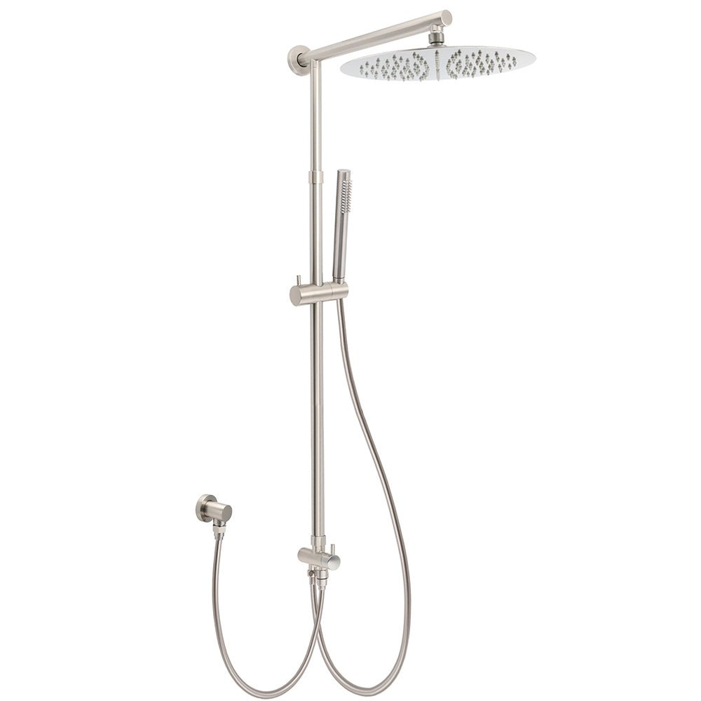 Brushed Nickel Dual Round 12" Stainless Steel Rain Shower Head Metal Handheld Sliding Rail Arm Set - Furniture > Bathroom > Shower Heads & Screens - Rivercity House & Home Co. (ABN 18 642 972 209) - Affordable Modern Furniture Australia