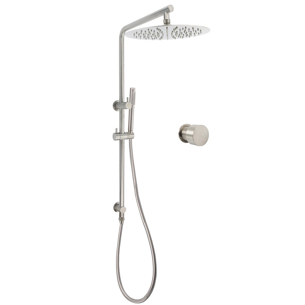 Brushed Nickel Dual Shower Set Sliding Rail Arm 12" Round Head Handheld Hot Cold Control Mixer Valve - Furniture > Bathroom > Shower Heads & Screens - Rivercity House & Home Co. (ABN 18 642 972 209) - Affordable Modern Furniture Australia
