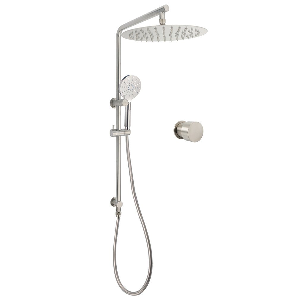 Brushed Nickel Dual Shower Set Sliding Rail Arm 12" Round Head Handheld Wall Mixer Valve - Furniture > Bathroom > Shower Heads & Screens - Rivercity House & Home Co. (ABN 18 642 972 209) - Affordable Modern Furniture Australia