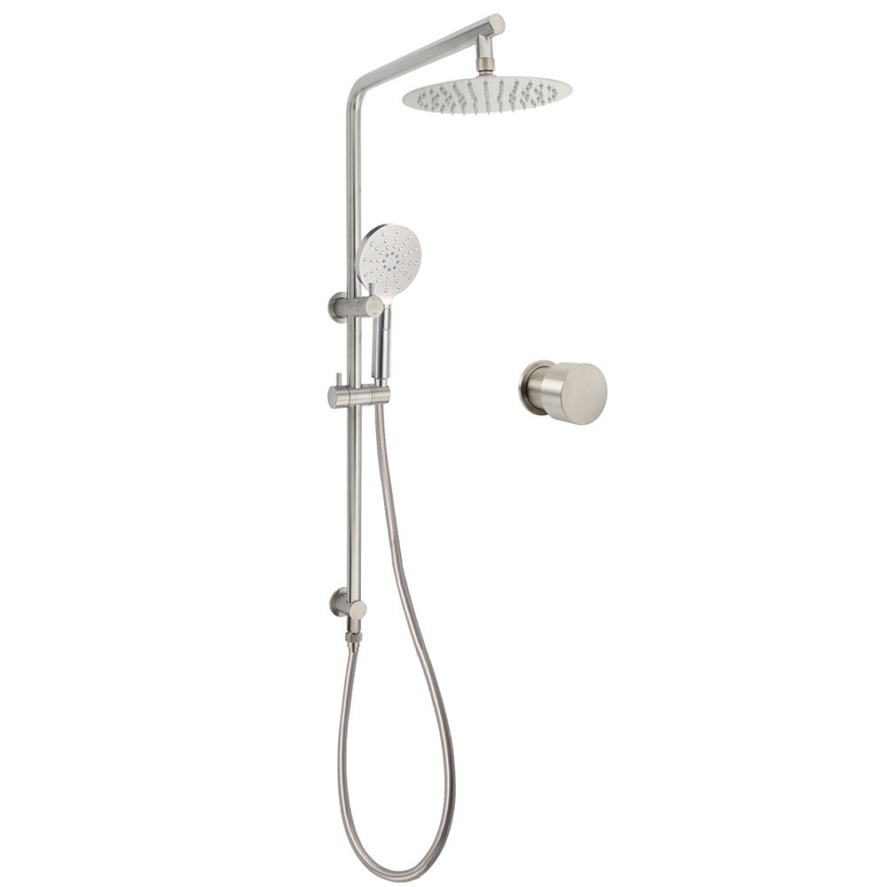 Brushed Nickel Dual Shower Set Sliding Rail Arm 8" Round Head Handheld 1/4 Turn Mixer Valve - Furniture > Bathroom > Shower Heads & Screens - Rivercity House & Home Co. (ABN 18 642 972 209) - Affordable Modern Furniture Australia