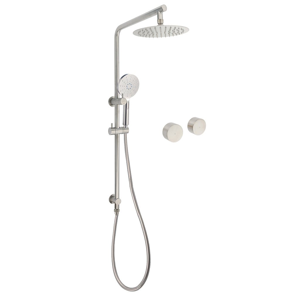 Brushed Nickel Dual Shower Set Sliding Rail Arm 8" Round Head Handheld Twin Taps Valve - Furniture > Bathroom > Shower Heads & Screens - Rivercity House & Home Co. (ABN 18 642 972 209) - Affordable Modern Furniture Australia