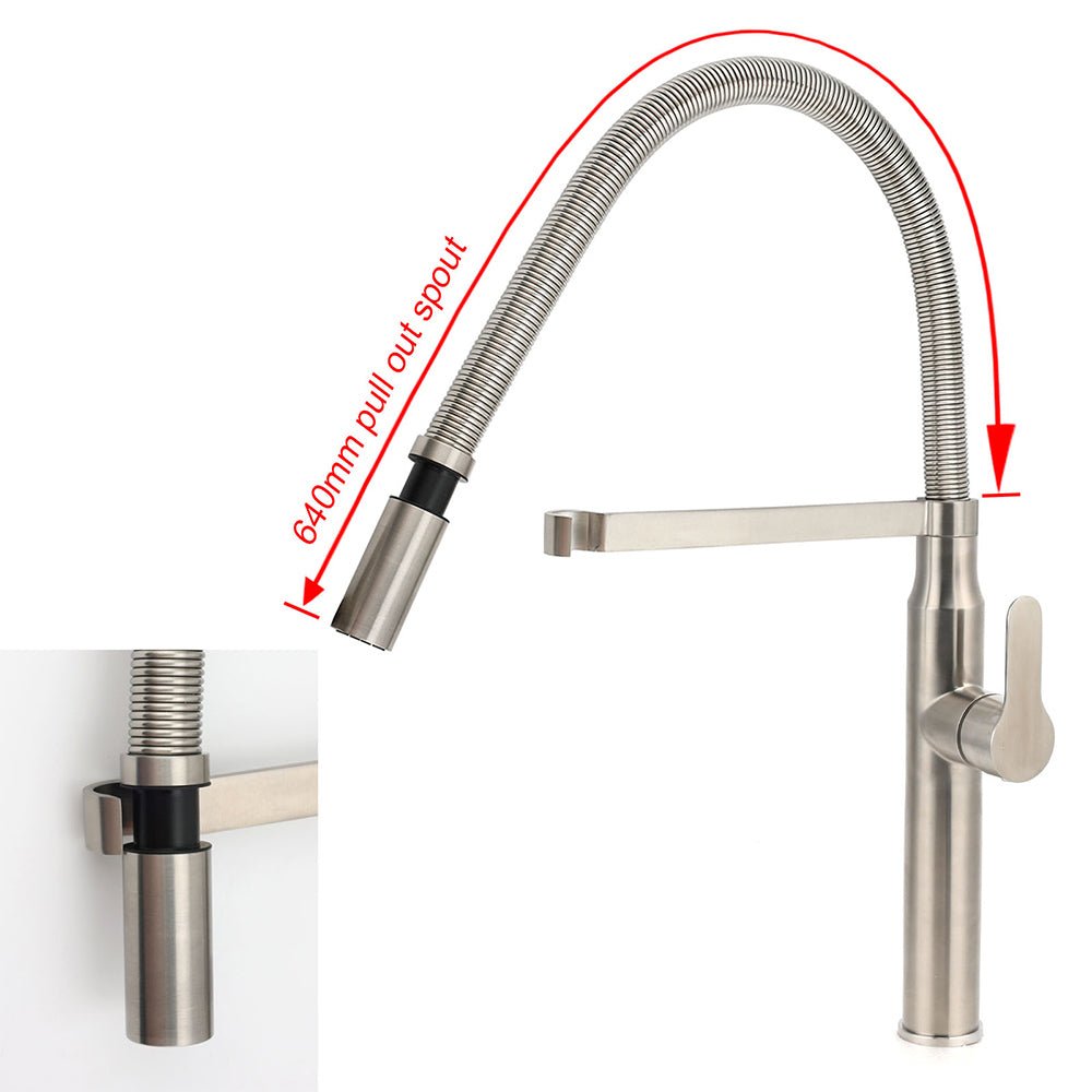 Brushed Nickel Kitchen Sink Basin Mixer 360 Swivel Faucet Tap Pull Out Spout SUS - Furniture > Bathroom > Shower Heads & Screens - Rivercity House & Home Co. (ABN 18 642 972 209) - Affordable Modern Furniture Australia