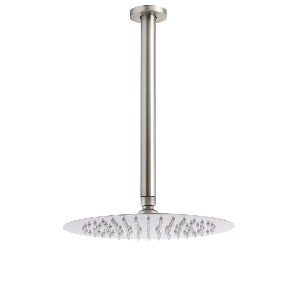 Brushed Nickel Round 10" Shower Rain Head + 300mm Brass Ceiling Dropper Arm Set - Furniture > Bathroom > Shower Heads & Screens - Rivercity House & Home Co. (ABN 18 642 972 209) - Affordable Modern Furniture Australia