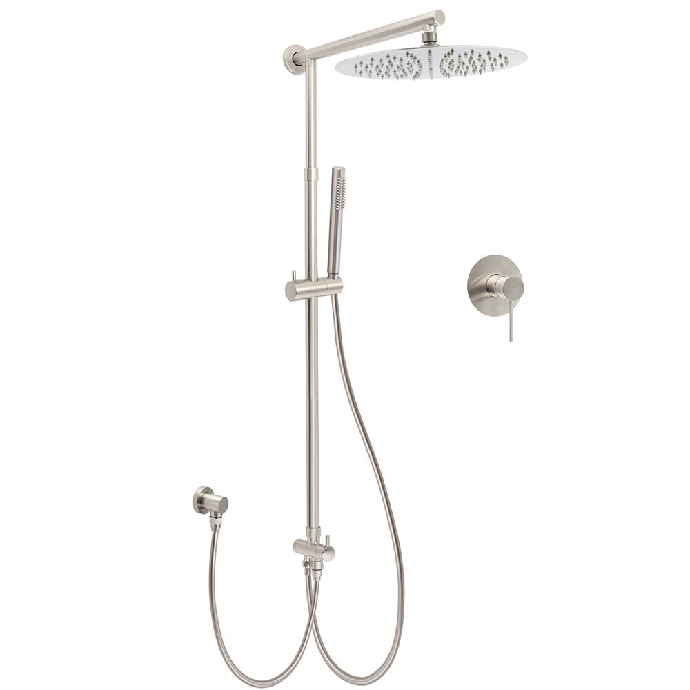 Brushed Nickel Round 12" Rain Head Shower Single Mode Handheld Sliding Rail Arm Mixer 2in1 Set - Furniture > Bathroom > Shower Heads & Screens - Rivercity House & Home Co. (ABN 18 642 972 209) - Affordable Modern Furniture Australia