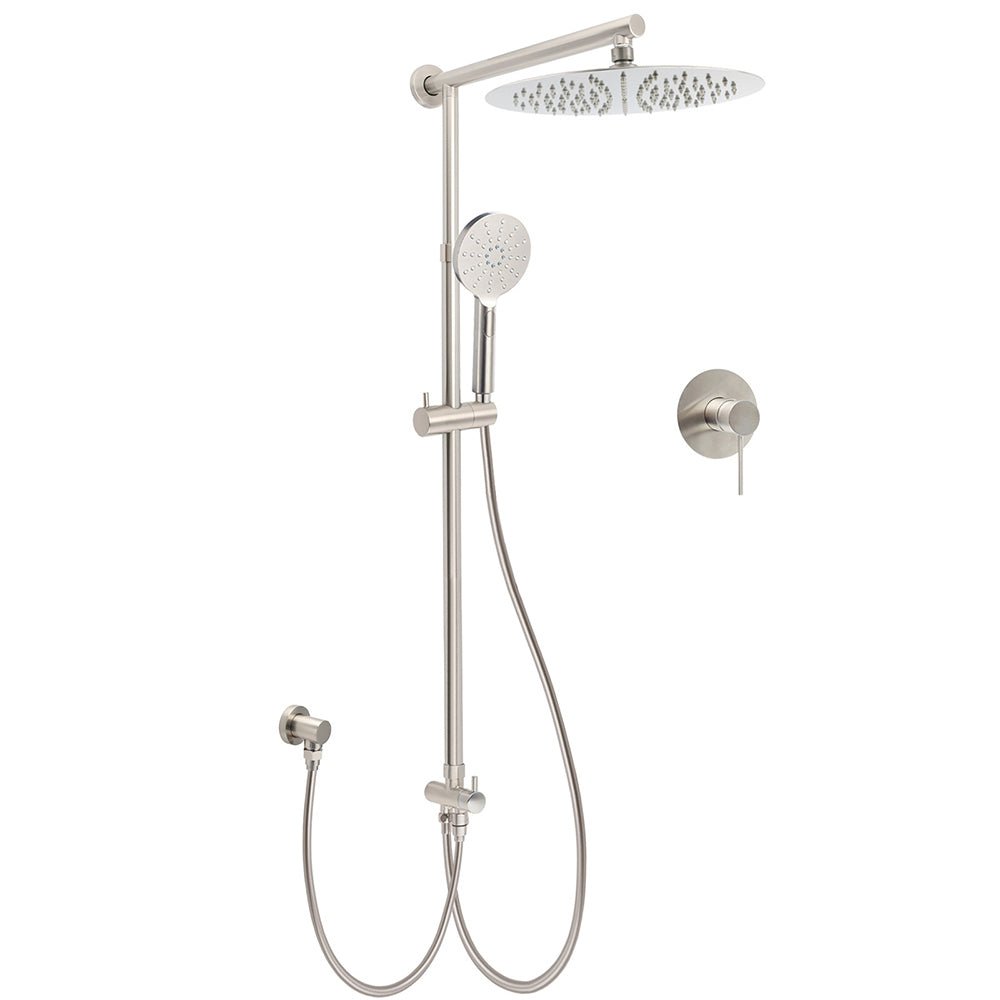 Brushed Nickel Round 12" Rainfall Head Shower Handheld Sliding Rail Arm Mixer 2in1 Set - Furniture > Bathroom > Shower Heads & Screens - Rivercity House & Home Co. (ABN 18 642 972 209) - Affordable Modern Furniture Australia