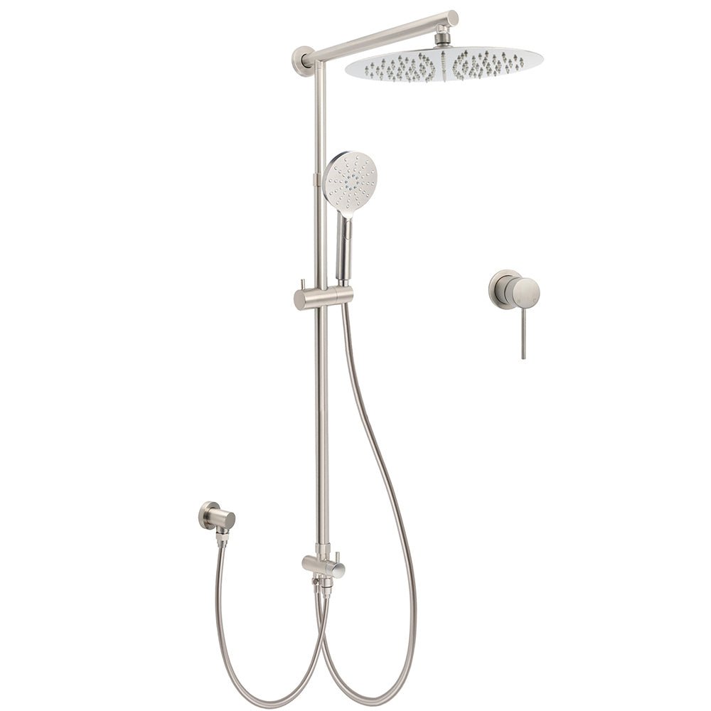 Brushed Nickel Round 12" Rainfall Head Shower Handheld Sliding Rail Small Face Mixer 2in1 Set - Furniture > Bathroom > Shower Heads & Screens - Rivercity House & Home Co. (ABN 18 642 972 209) - Affordable Modern Furniture Australia