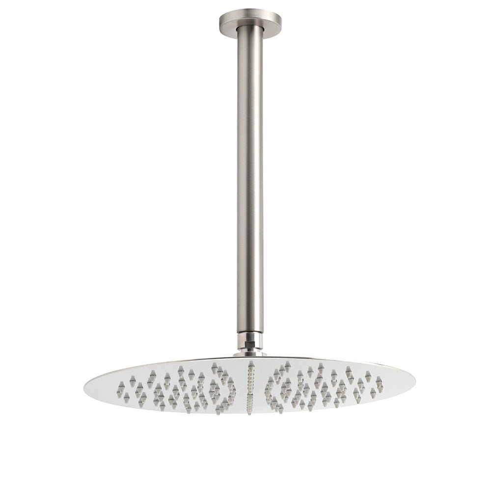 Brushed Nickel Round 12" Shower Rain Head + 300mm Brass Ceiling Dropper Arm Set - Furniture > Bathroom > Shower Heads & Screens - Rivercity House & Home Co. (ABN 18 642 972 209) - Affordable Modern Furniture Australia