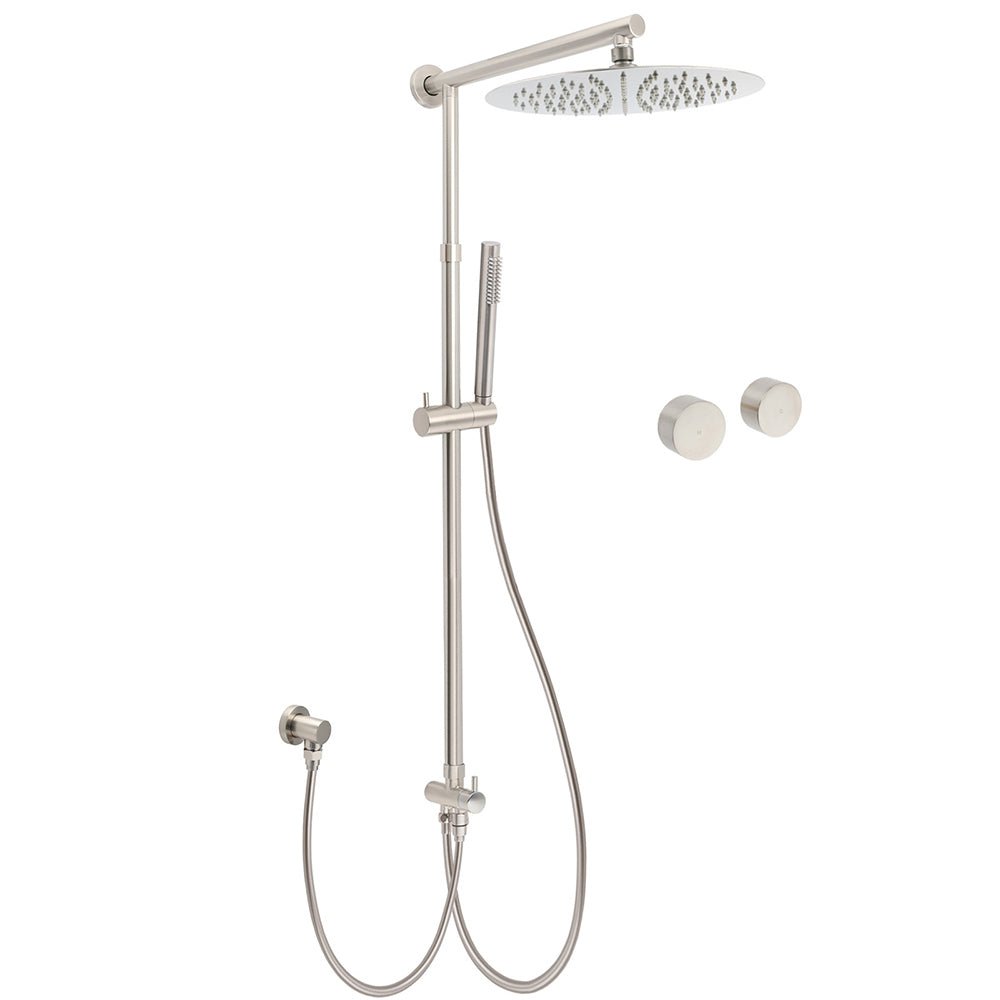 Brushed Nickel Round 12" SUS Rain Head Metal Handheld Shower Sliding Rail Arm Chrome Set + Twin Taps - Furniture > Bathroom > Shower Heads & Screens - Rivercity House & Home Co. (ABN 18 642 972 209) - Affordable Modern Furniture Australia