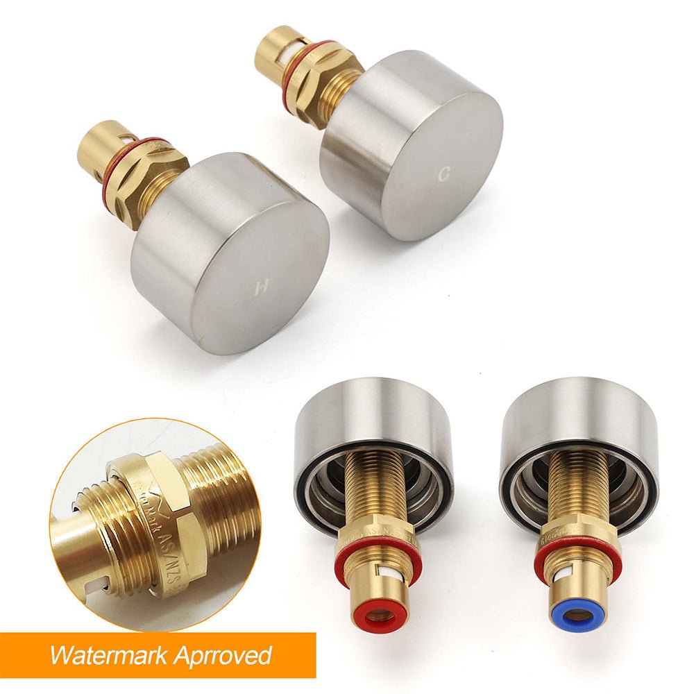 Brushed Nickel Round 1/4 Turn Twin Shower Taps Set Hot Cold Switch Vanity Mixer - Furniture > Bathroom > Shower Heads & Screens - Rivercity House & Home Co. (ABN 18 642 972 209) - Affordable Modern Furniture Australia