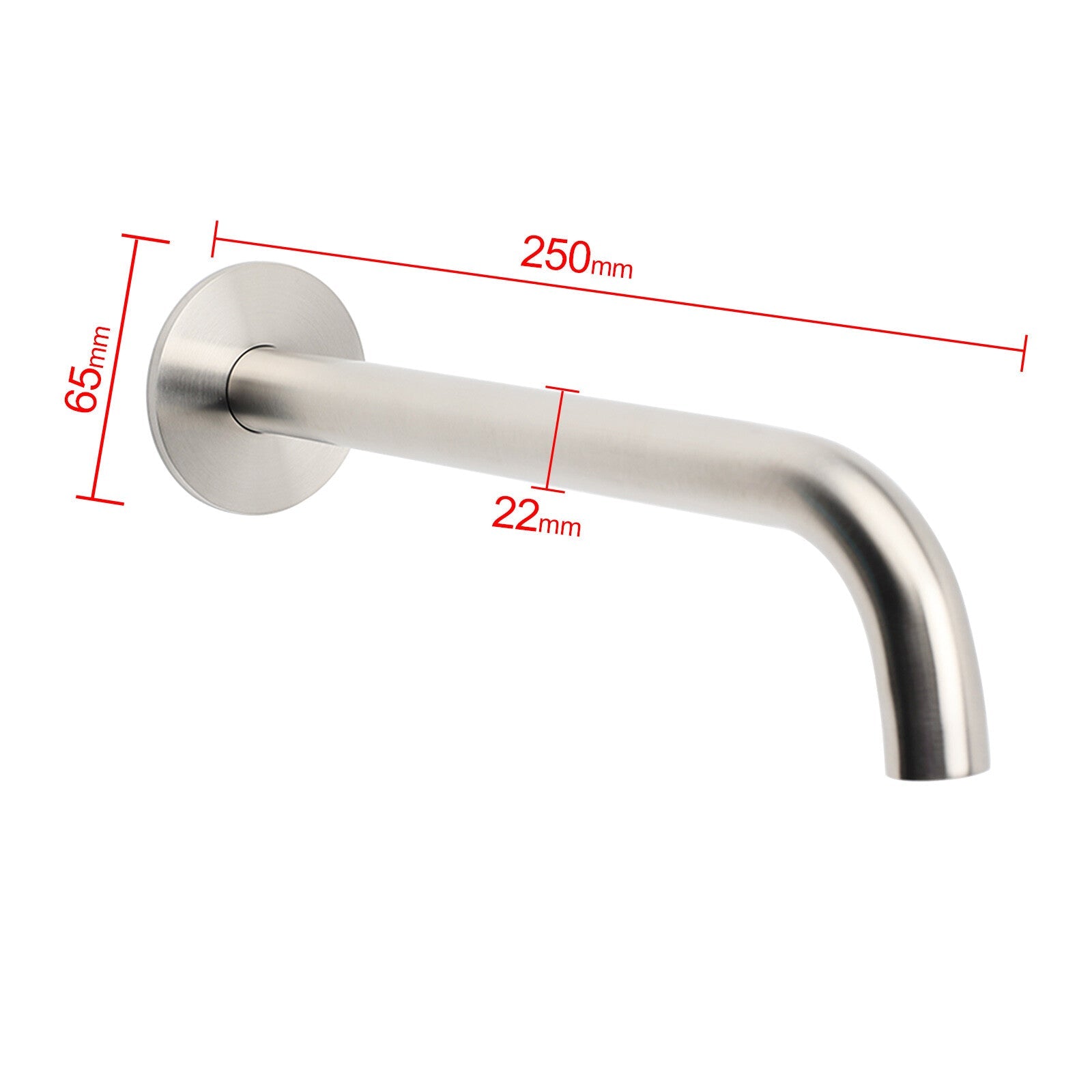 Brushed Nickel Round 250mm Long Spout Bath Tub Wall Mounted Water Filler Outlet - Furniture > Bathroom > Shower Heads & Screens - Rivercity House & Home Co. (ABN 18 642 972 209) - Affordable Modern Furniture Australia