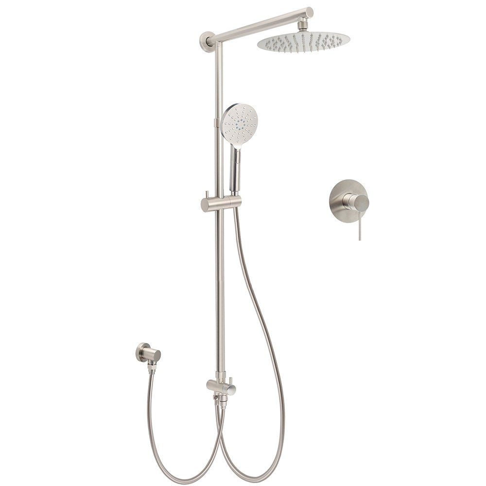 Brushed Nickel Round 8" Rain Head Shower Handheld Sliding Rail Arm Mixer 2in1 Set - Furniture > Bathroom > Shower Heads & Screens - Rivercity House & Home Co. (ABN 18 642 972 209) - Affordable Modern Furniture Australia