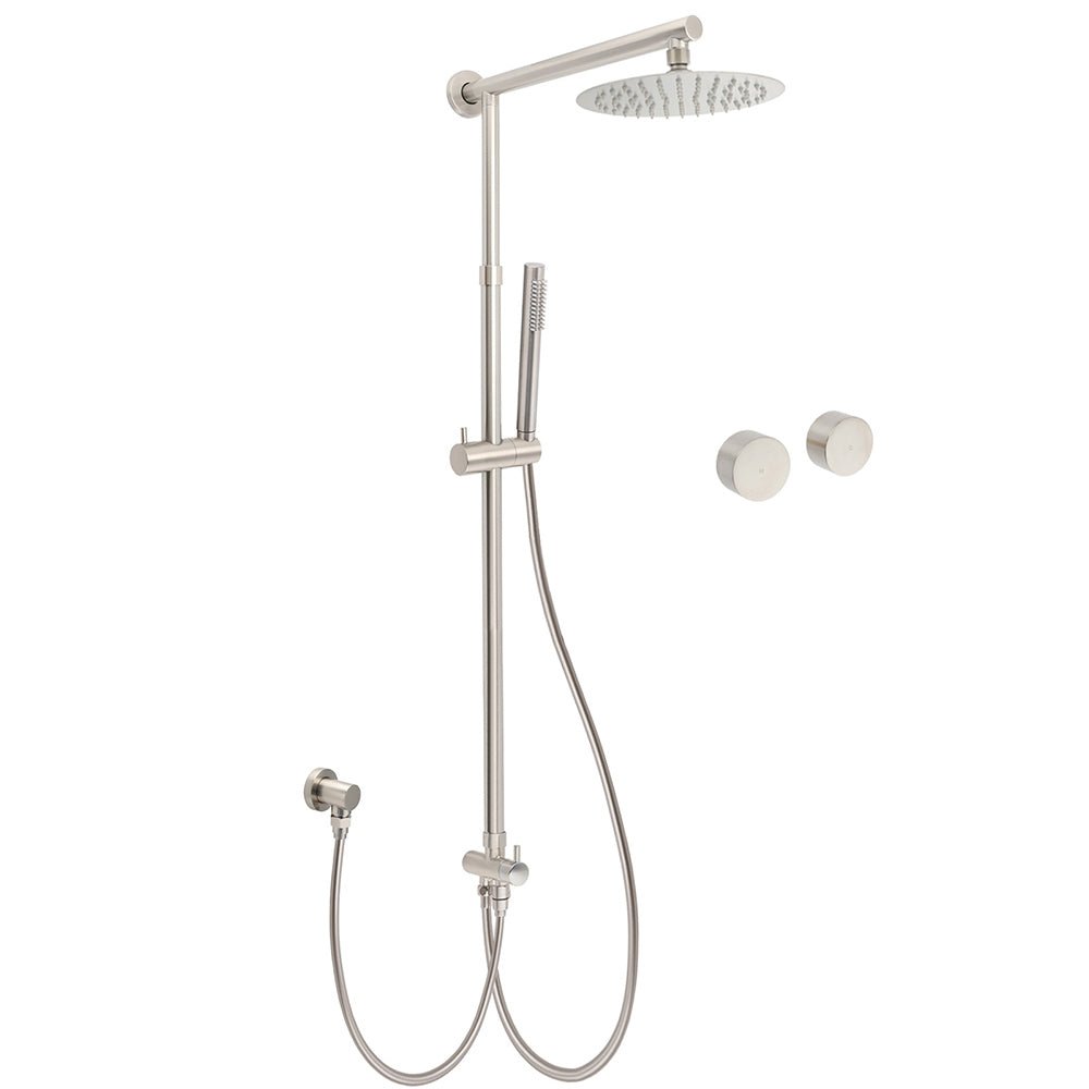 Brushed Nickel Round 8" Rain Head Shower Stainless Steel Handheld Sliding Rail Arm Chrome Set + Twin Taps - Furniture > Bathroom > Shower Heads & Screens - Rivercity House & Home Co. (ABN 18 642 972 209) - Affordable Modern Furniture Australia