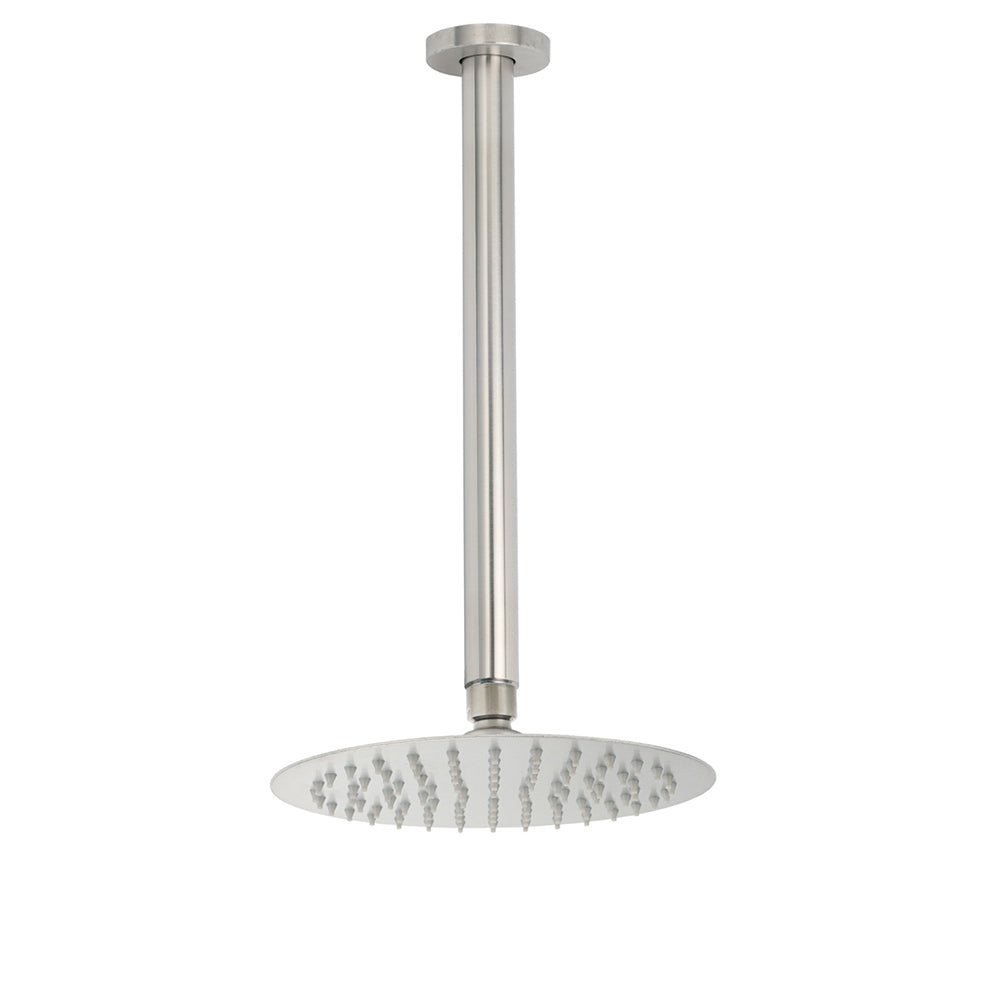 Brushed Nickel Round 8" Shower Rain Head + 300mm Brass Ceiling Dropper Arm Set - Furniture > Bathroom > Shower Heads & Screens - Rivercity House & Home Co. (ABN 18 642 972 209) - Affordable Modern Furniture Australia