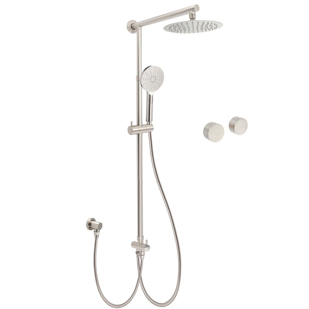 Brushed Nickel Round 8" SUS Rain Head Shower Handheld Sliding Rail Arm Chrome Set + Twin Taps - Furniture > Bathroom > Shower Heads & Screens - Rivercity House & Home Co. (ABN 18 642 972 209) - Affordable Modern Furniture Australia
