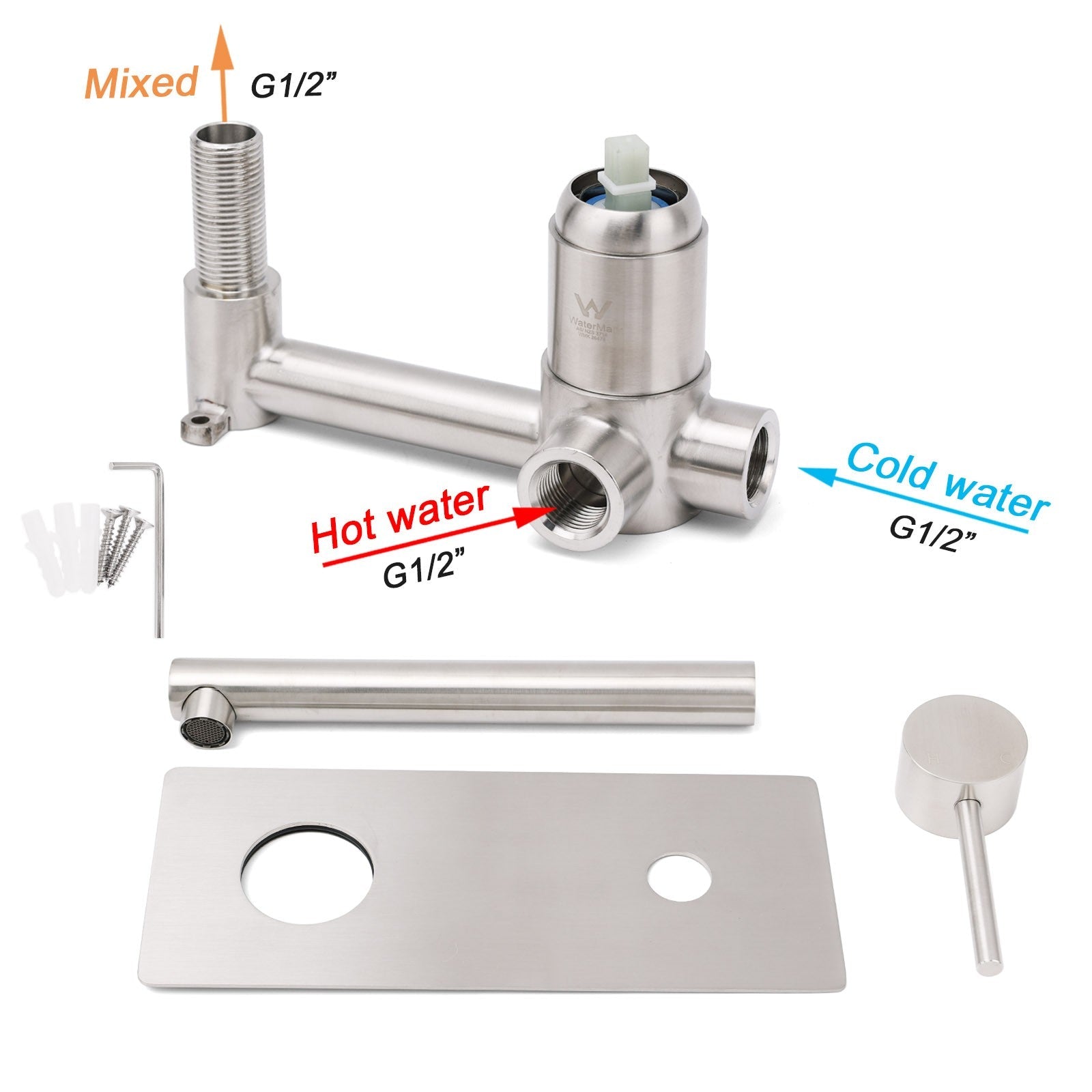 Brushed Nickel Round Wall Mounted Basin Vanity Mixer Bathtub Straight Spout Tap - Furniture > Bathroom > Shower Heads & Screens - Rivercity House & Home Co. (ABN 18 642 972 209) - Affordable Modern Furniture Australia