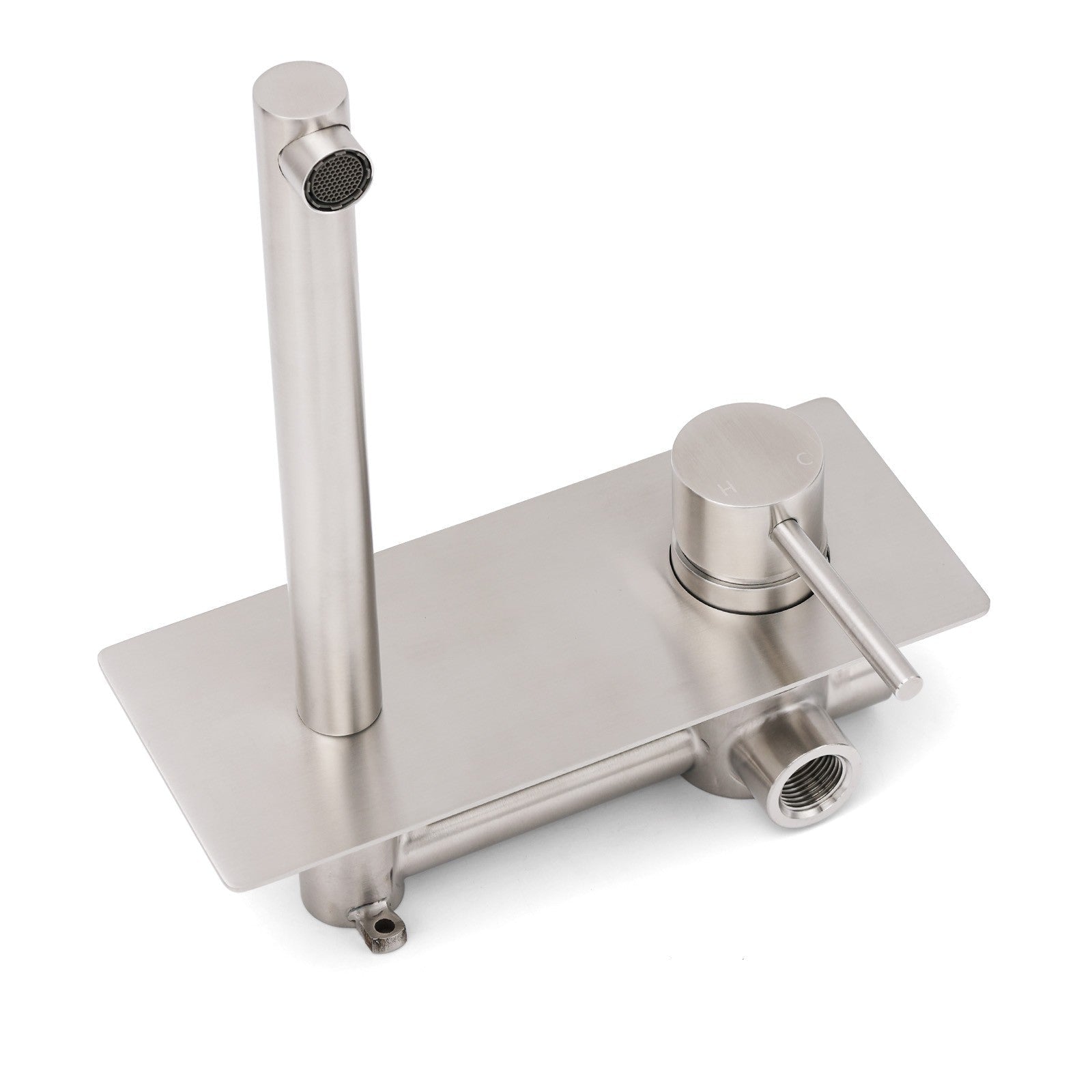 Brushed Nickel Round Wall Mounted Basin Vanity Mixer Bathtub Straight Spout Tap - Furniture > Bathroom > Shower Heads & Screens - Rivercity House & Home Co. (ABN 18 642 972 209) - Affordable Modern Furniture Australia