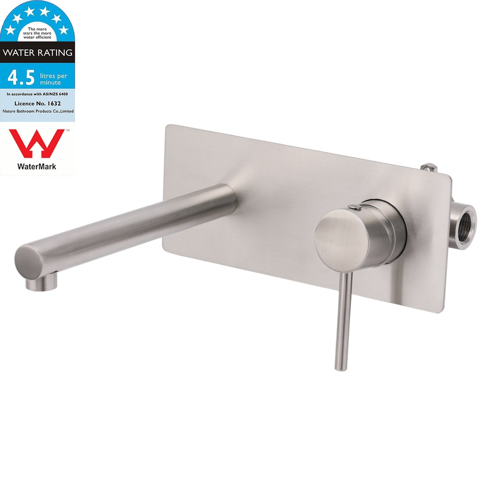 Brushed Nickel Round Wall Mounted Basin Vanity Mixer Bathtub Straight Spout Tap - Furniture > Bathroom > Shower Heads & Screens - Rivercity House & Home Co. (ABN 18 642 972 209) - Affordable Modern Furniture Australia
