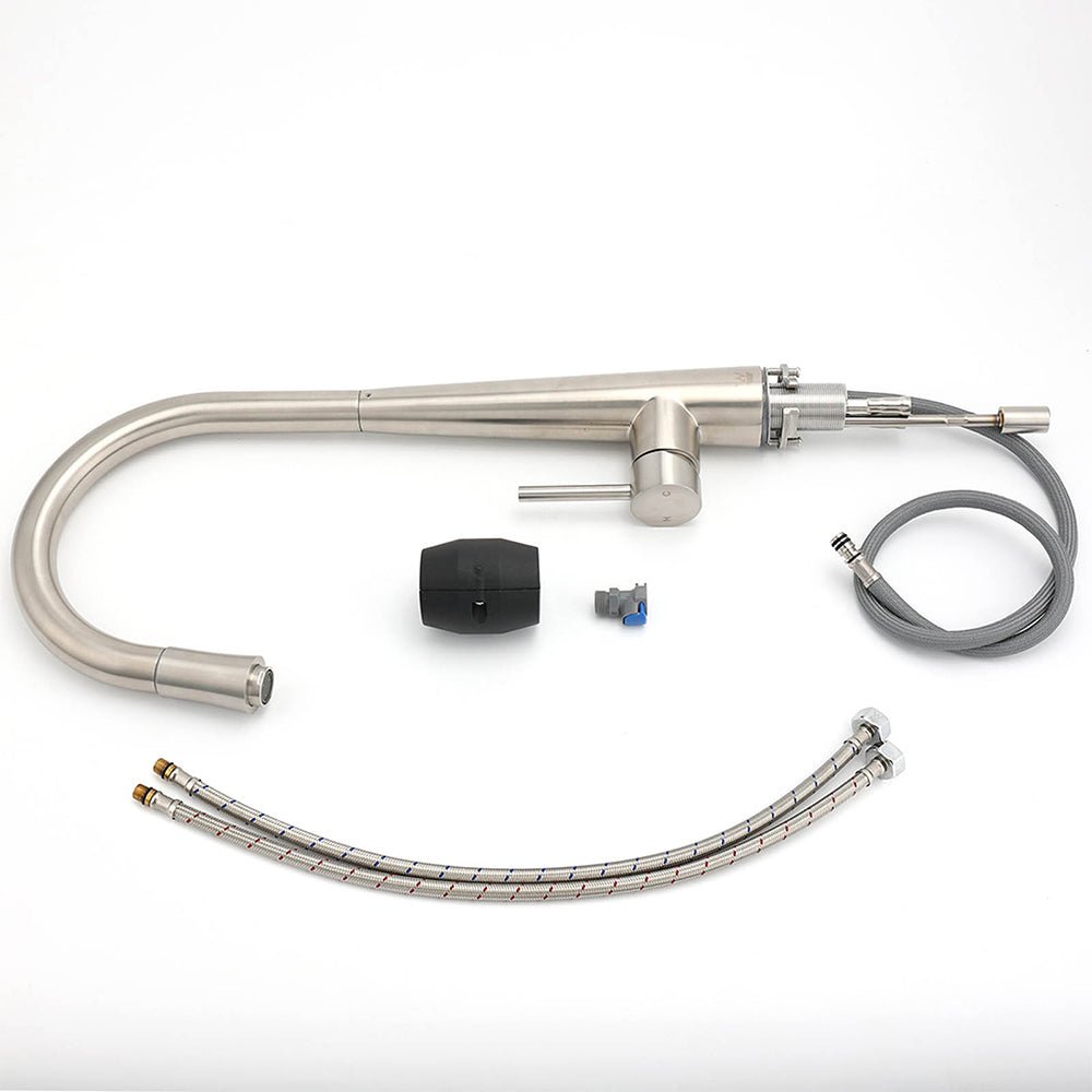Brushed Nickel Silver Round Pull Out Kitchen Sink Tap Mixer Faucet Spout Outlet - Furniture > Bathroom > Shower Heads & Screens - Rivercity House & Home Co. (ABN 18 642 972 209) - Affordable Modern Furniture Australia