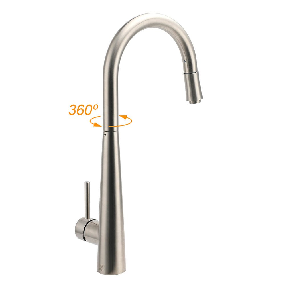 Brushed Nickel Silver Round Pull Out Kitchen Sink Tap Mixer Faucet Spout Outlet - Furniture > Bathroom > Shower Heads & Screens - Rivercity House & Home Co. (ABN 18 642 972 209) - Affordable Modern Furniture Australia