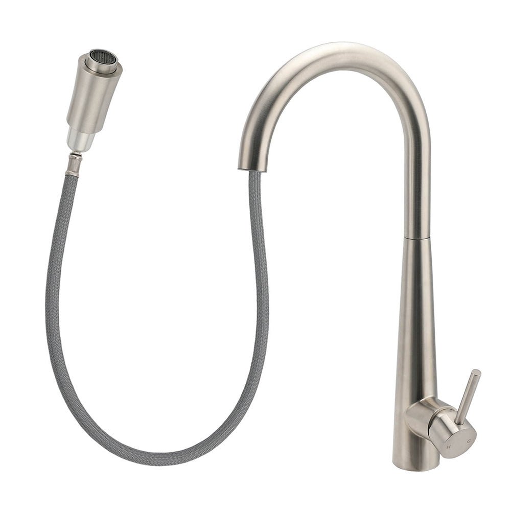 Brushed Nickel Silver Round Pull Out Kitchen Sink Tap Mixer Faucet Spout Outlet - Furniture > Bathroom > Shower Heads & Screens - Rivercity House & Home Co. (ABN 18 642 972 209) - Affordable Modern Furniture Australia