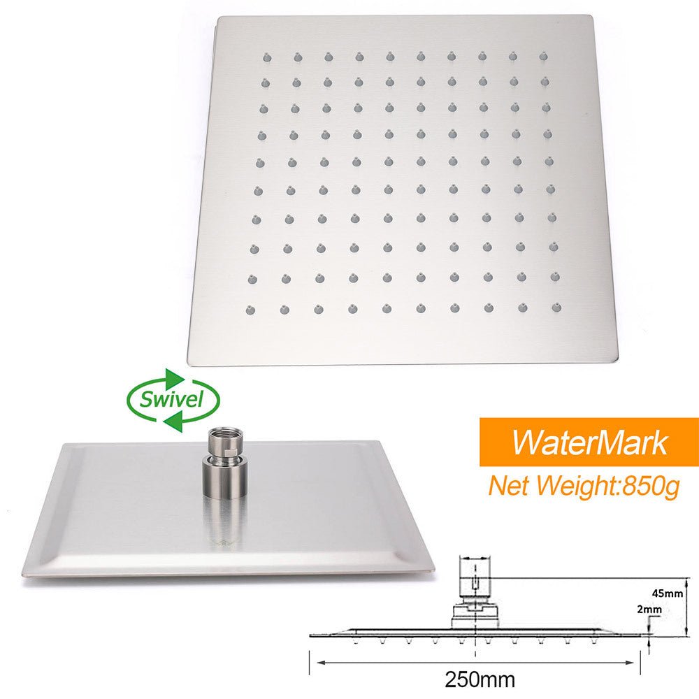 Brushed Nickel Silver Square 10" Rain Shower Head & Brass Gooseneck Wall Arm Set - Furniture > Bathroom > Shower Heads & Screens - Rivercity House & Home Co. (ABN 18 642 972 209) - Affordable Modern Furniture Australia