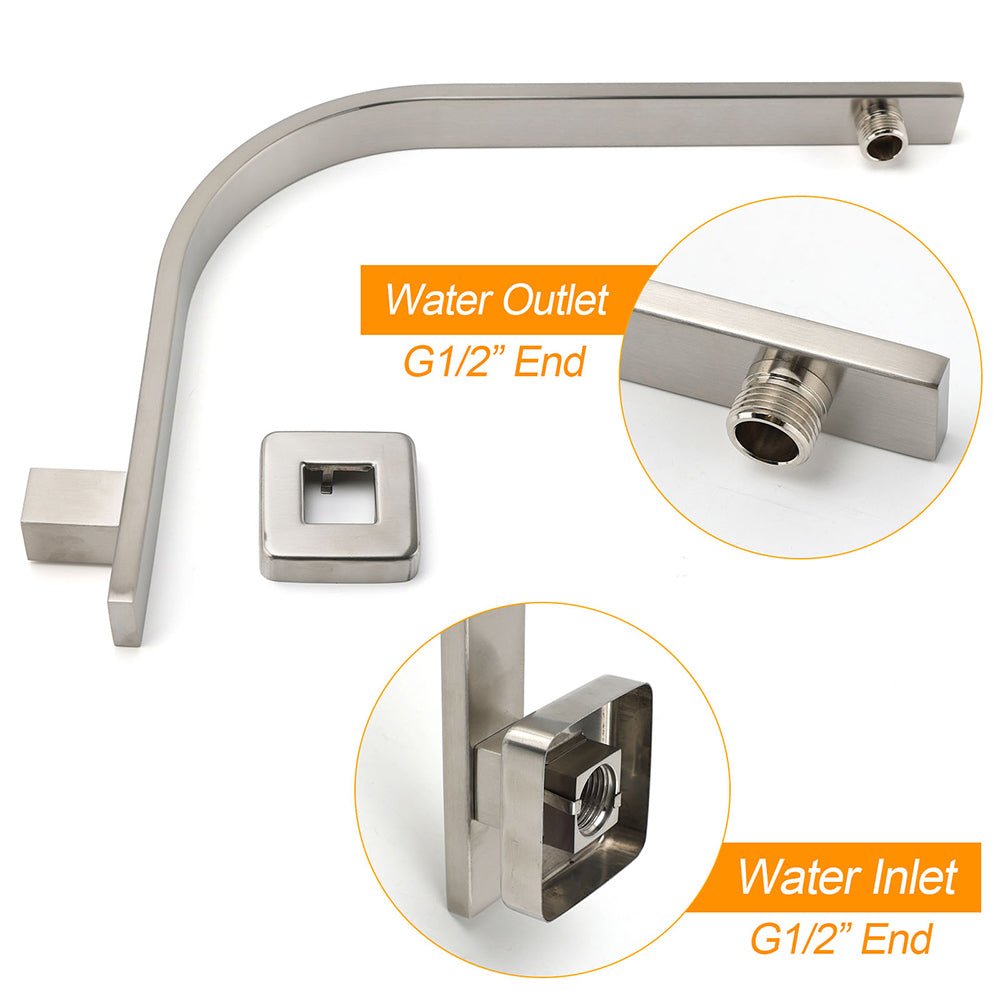 Brushed Nickel Silver Square 10" Rain Shower Head & Brass Gooseneck Wall Arm Set - Furniture > Bathroom > Shower Heads & Screens - Rivercity House & Home Co. (ABN 18 642 972 209) - Affordable Modern Furniture Australia