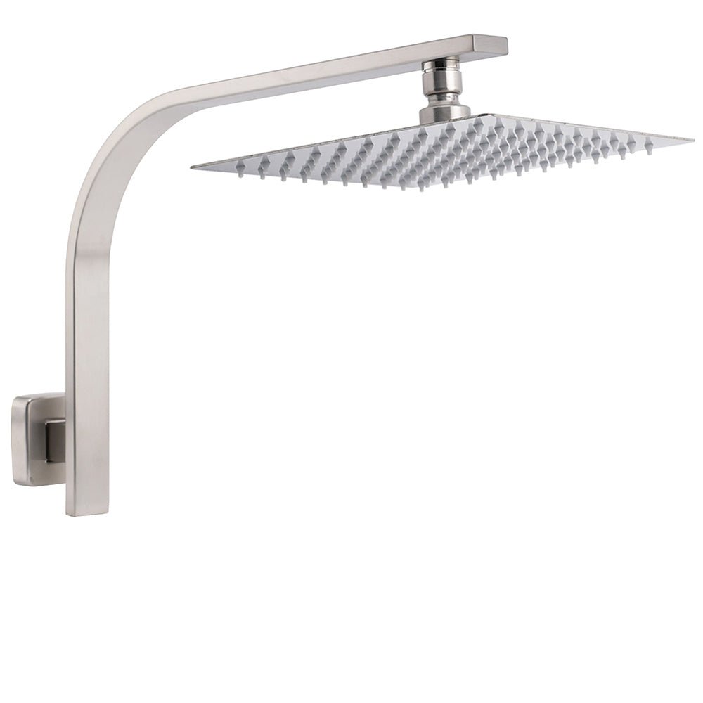 Brushed Nickel Silver Square 10" Rain Shower Head & Brass Gooseneck Wall Arm Set - Furniture > Bathroom > Shower Heads & Screens - Rivercity House & Home Co. (ABN 18 642 972 209) - Affordable Modern Furniture Australia