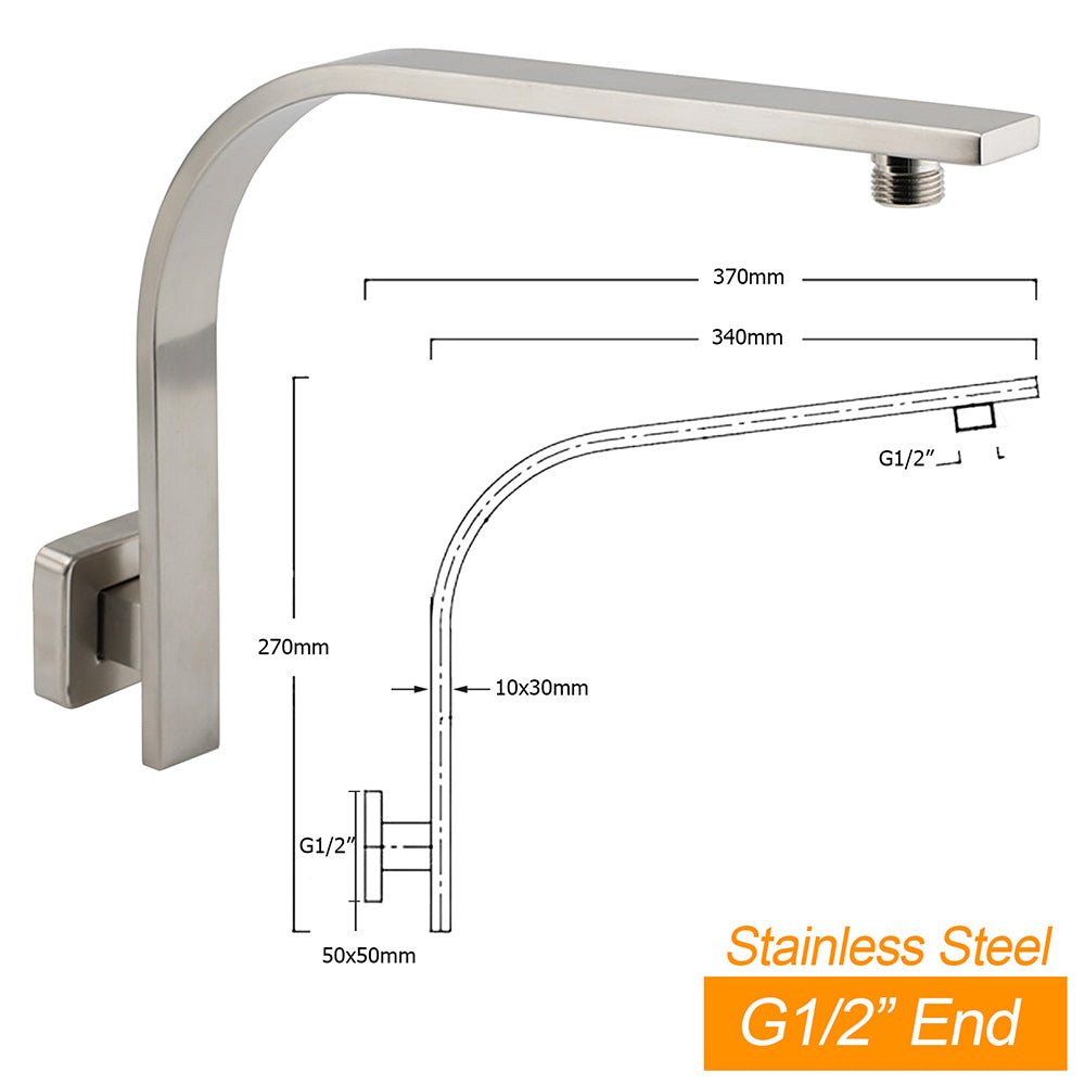 Brushed Nickel Silver Square 12" Rain Shower Head & Brass Gooseneck Wall Arm Set - Furniture > Bathroom > Shower Heads & Screens - Rivercity House & Home Co. (ABN 18 642 972 209) - Affordable Modern Furniture Australia