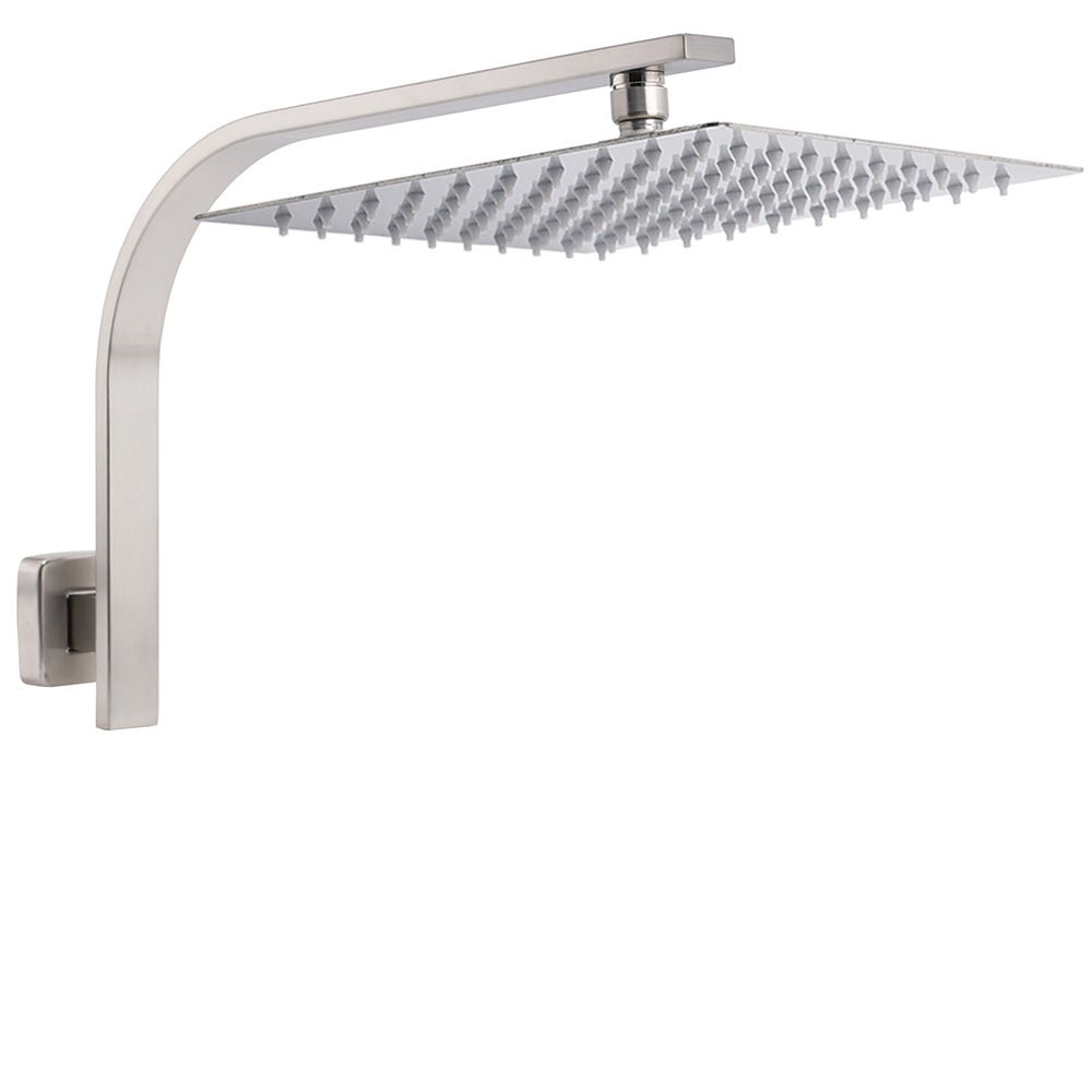 Brushed Nickel Silver Square 12" Rain Shower Head & Brass Gooseneck Wall Arm Set - Furniture > Bathroom > Shower Heads & Screens - Rivercity House & Home Co. (ABN 18 642 972 209) - Affordable Modern Furniture Australia