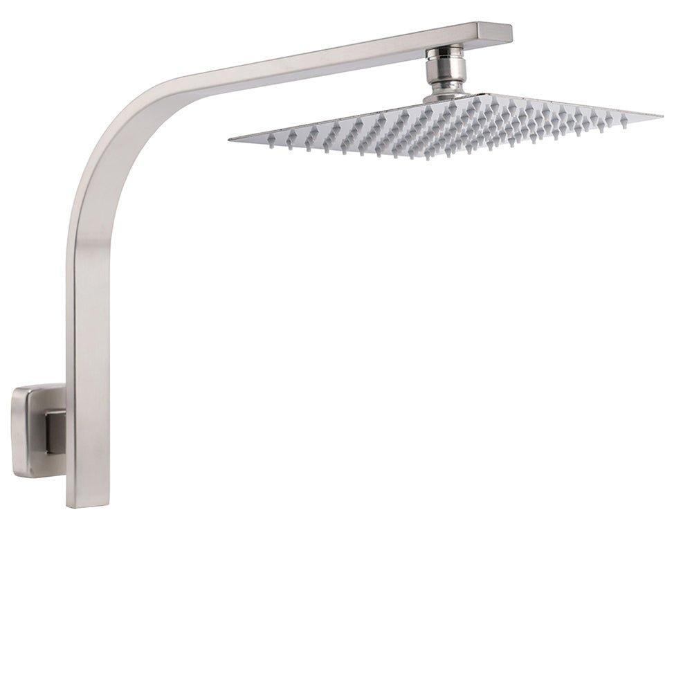 Brushed Nickel Silver Square 8" Rain Shower Head & Brass Gooseneck Wall Arm Set - Furniture > Bathroom > Shower Heads & Screens - Rivercity House & Home Co. (ABN 18 642 972 209) - Affordable Modern Furniture Australia