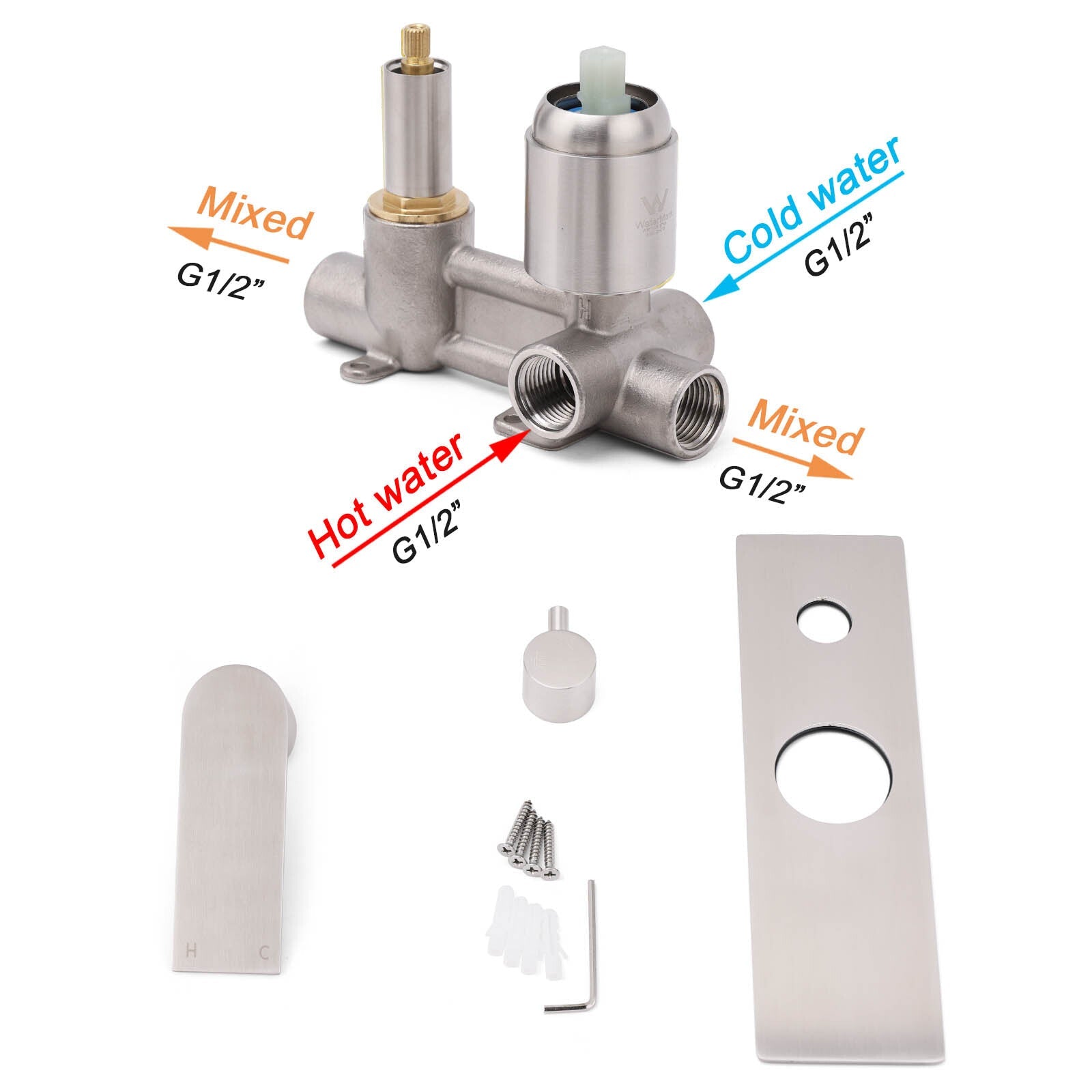 Brushed Nickel Silver Square Stylish 1/2inch Shower Mixer Diverter 2 Way Switch - Furniture > Bathroom > Shower Heads & Screens - Rivercity House & Home Co. (ABN 18 642 972 209) - Affordable Modern Furniture Australia