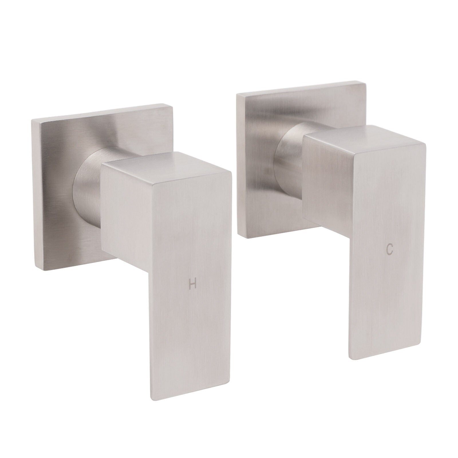 Brushed Nickel Square 1/4 Turn Wall Mounted Twin Taps For Shower Bath Spout Set - Furniture > Bathroom > Shower Heads & Screens - Rivercity House & Home Co. (ABN 18 642 972 209) - Affordable Modern Furniture Australia